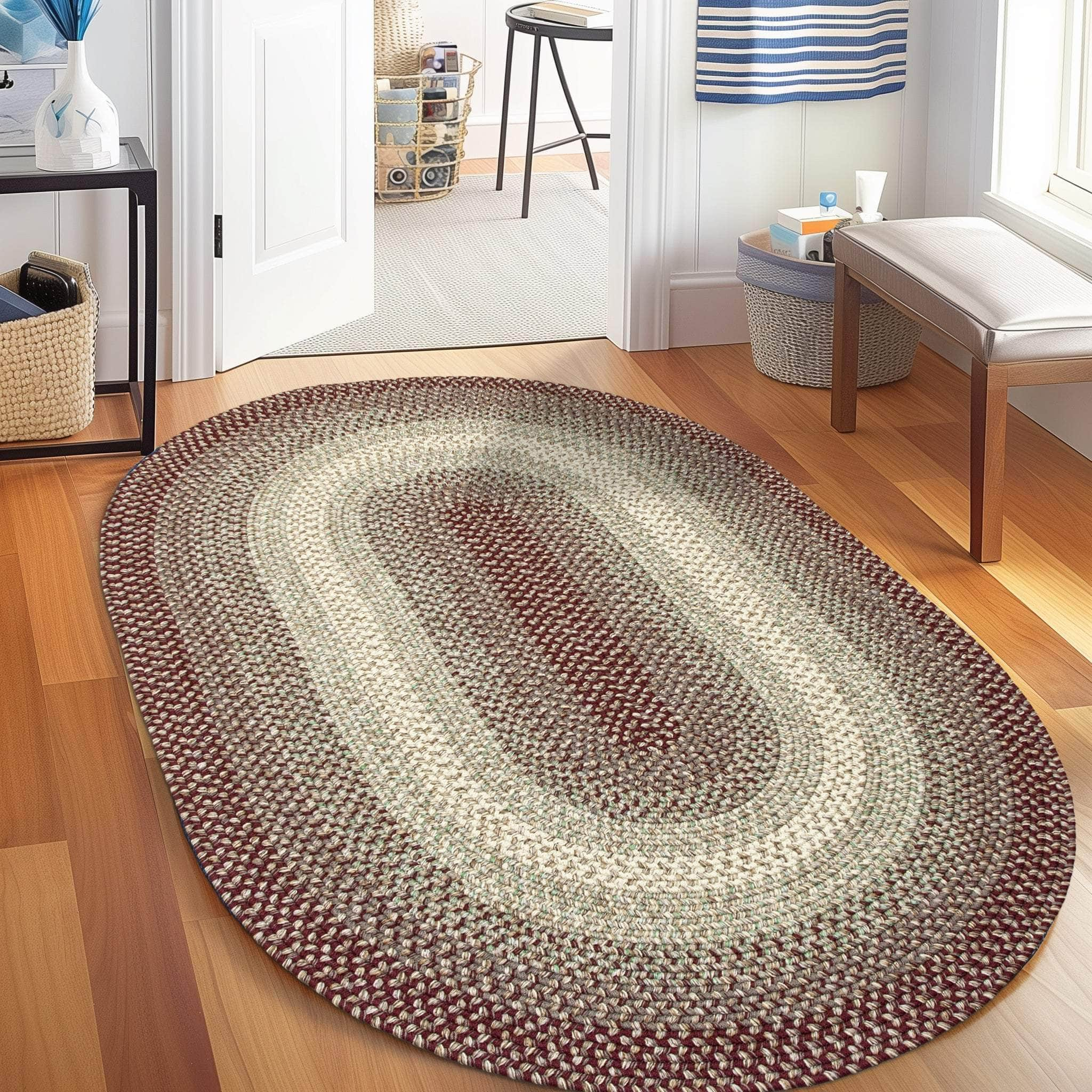 Ridgewood Indoor Outdoor Braided Rug #color_Burgundy