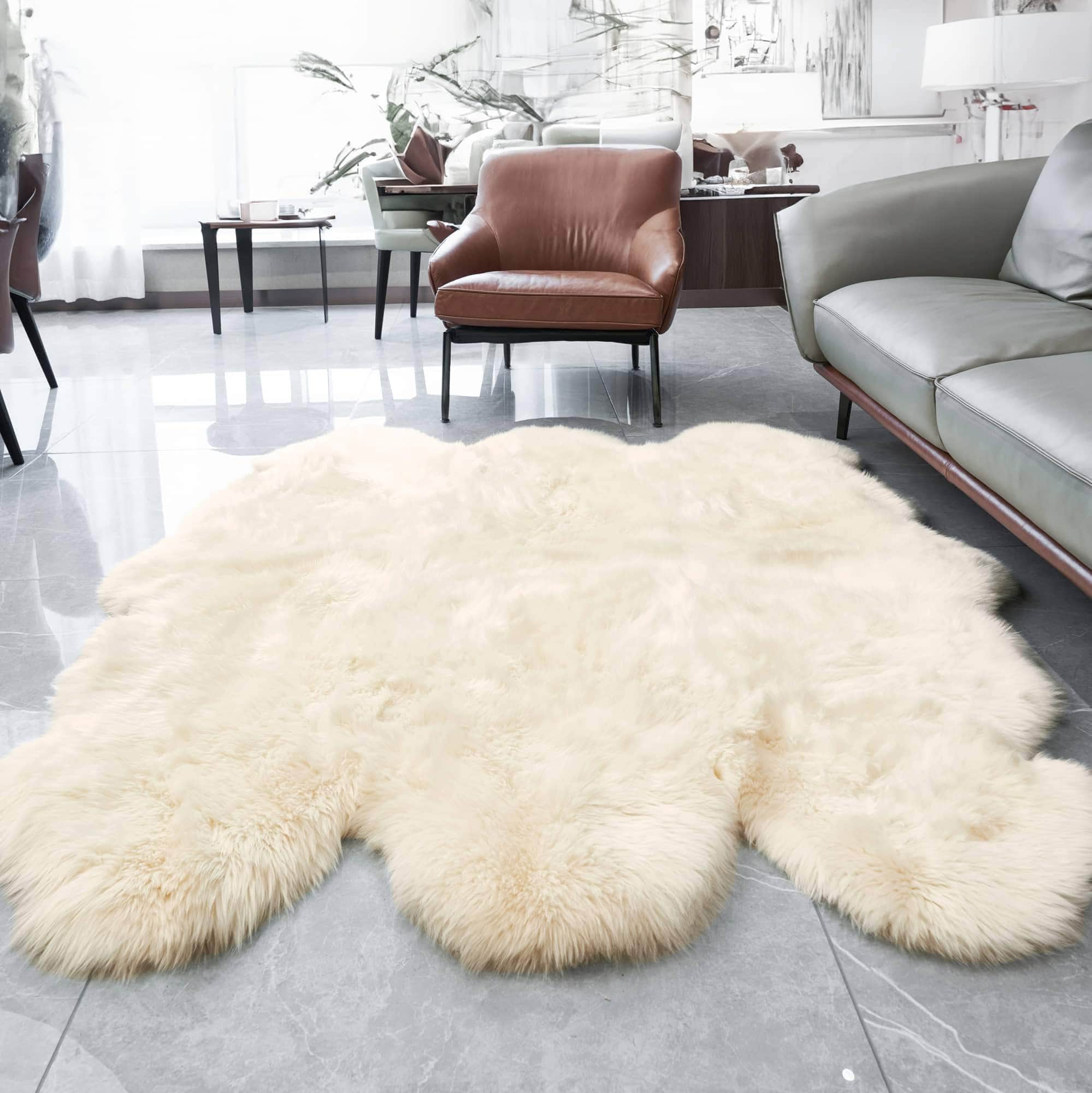 Natural Sheepskin Rug Shearling Fur Pelt #size_5' x 6'