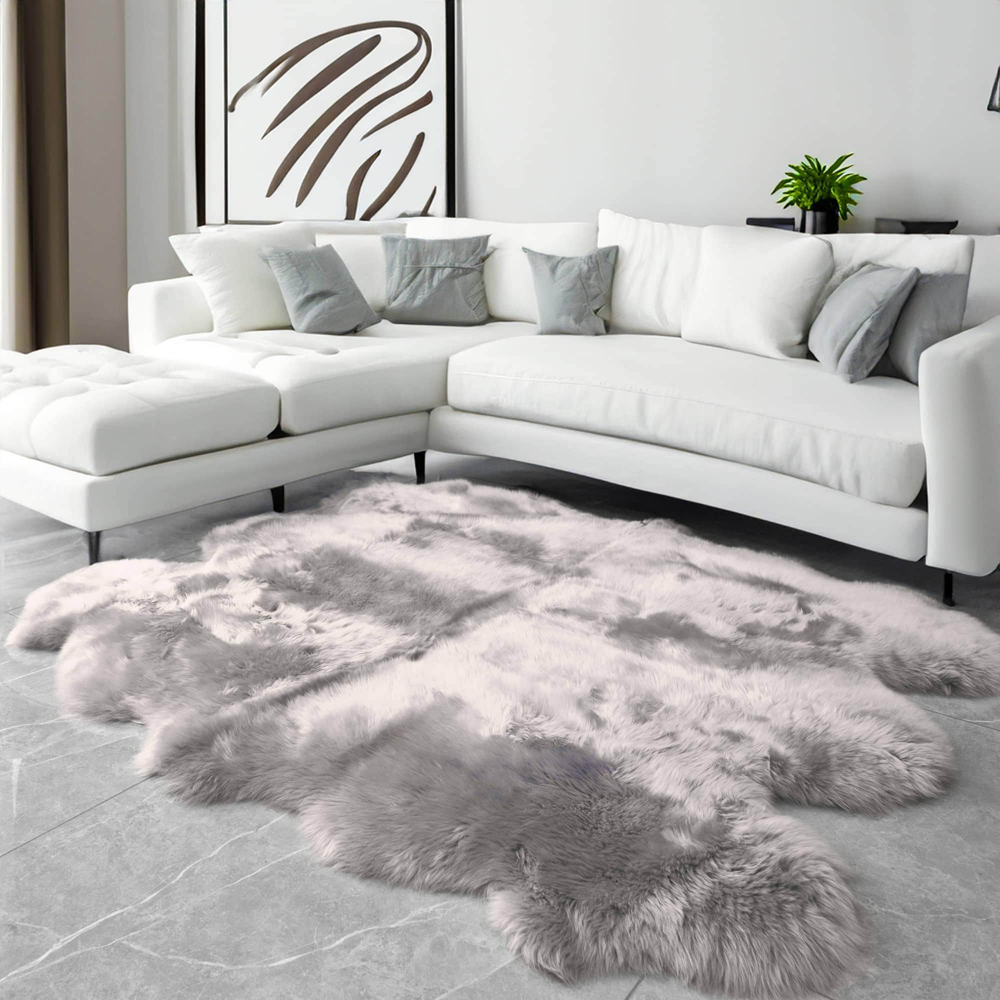 Natural Sheepskin Rug Shearling Fur Pelt #size_5' x 6'