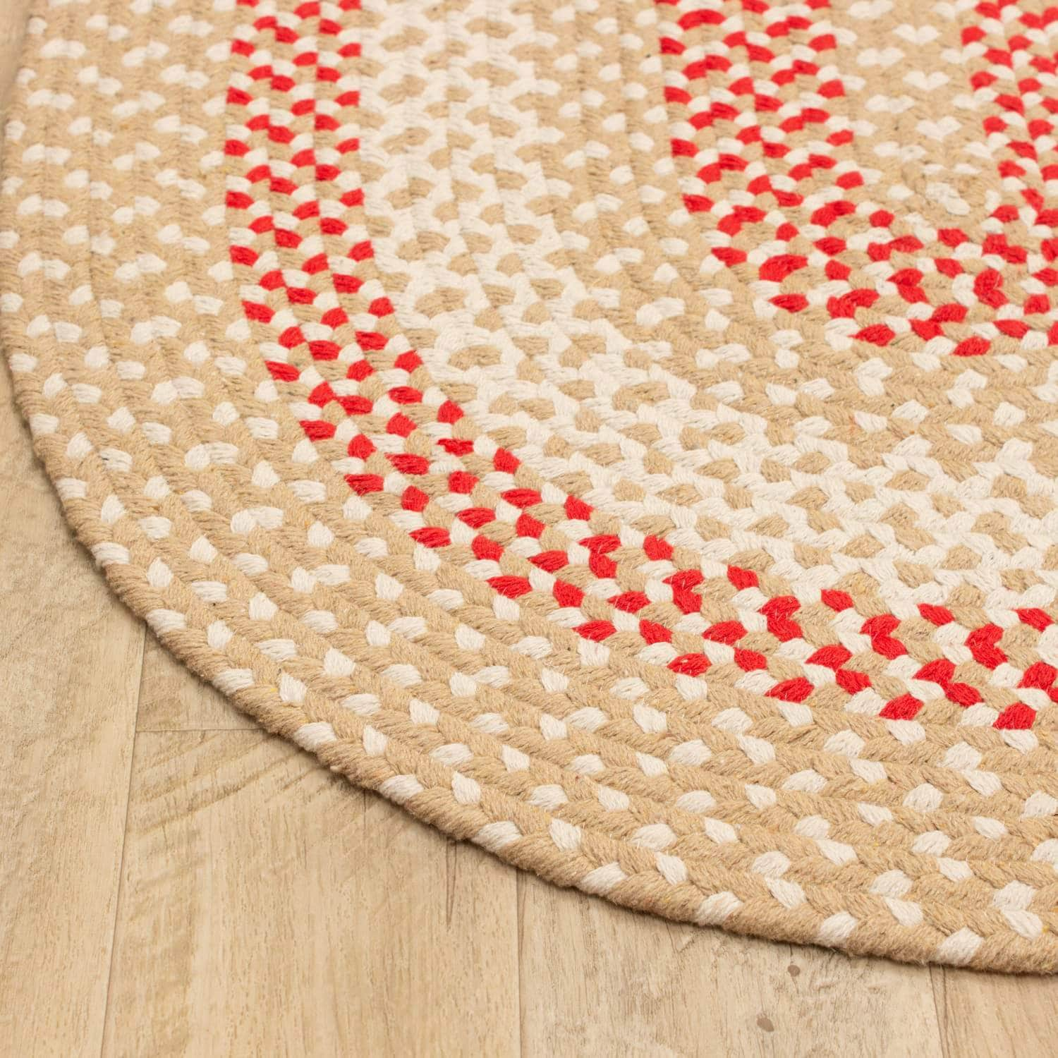 Handmade Braided Rug Beige Cotton Rug #color_beige