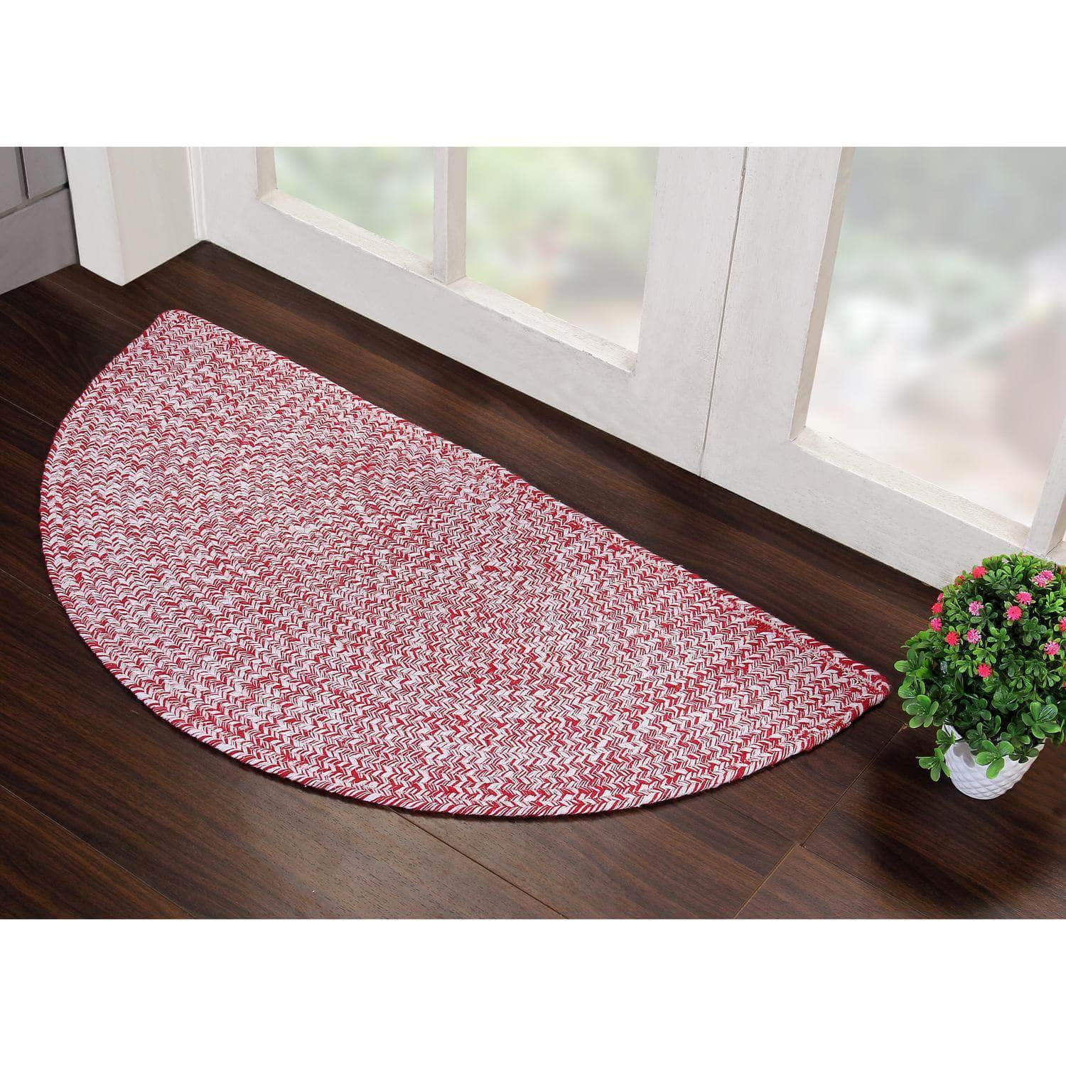 Red & White Braided Farmhouse Hand Spun Cotton Rug