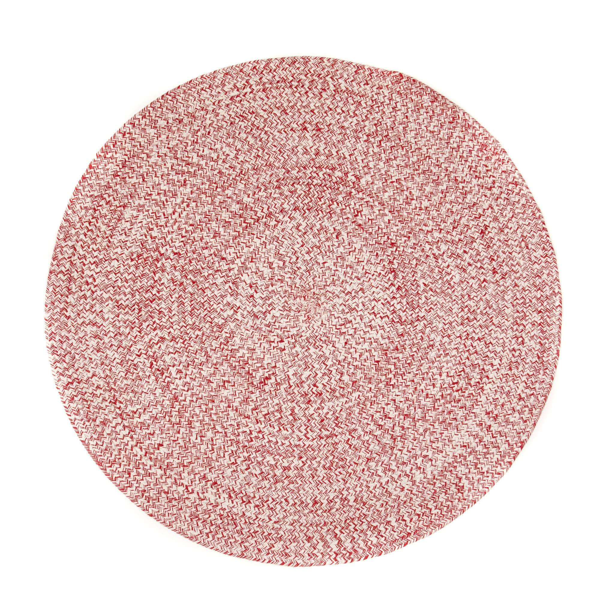 Red & White Braided Rug Farmhouse Clearance #shape_Round