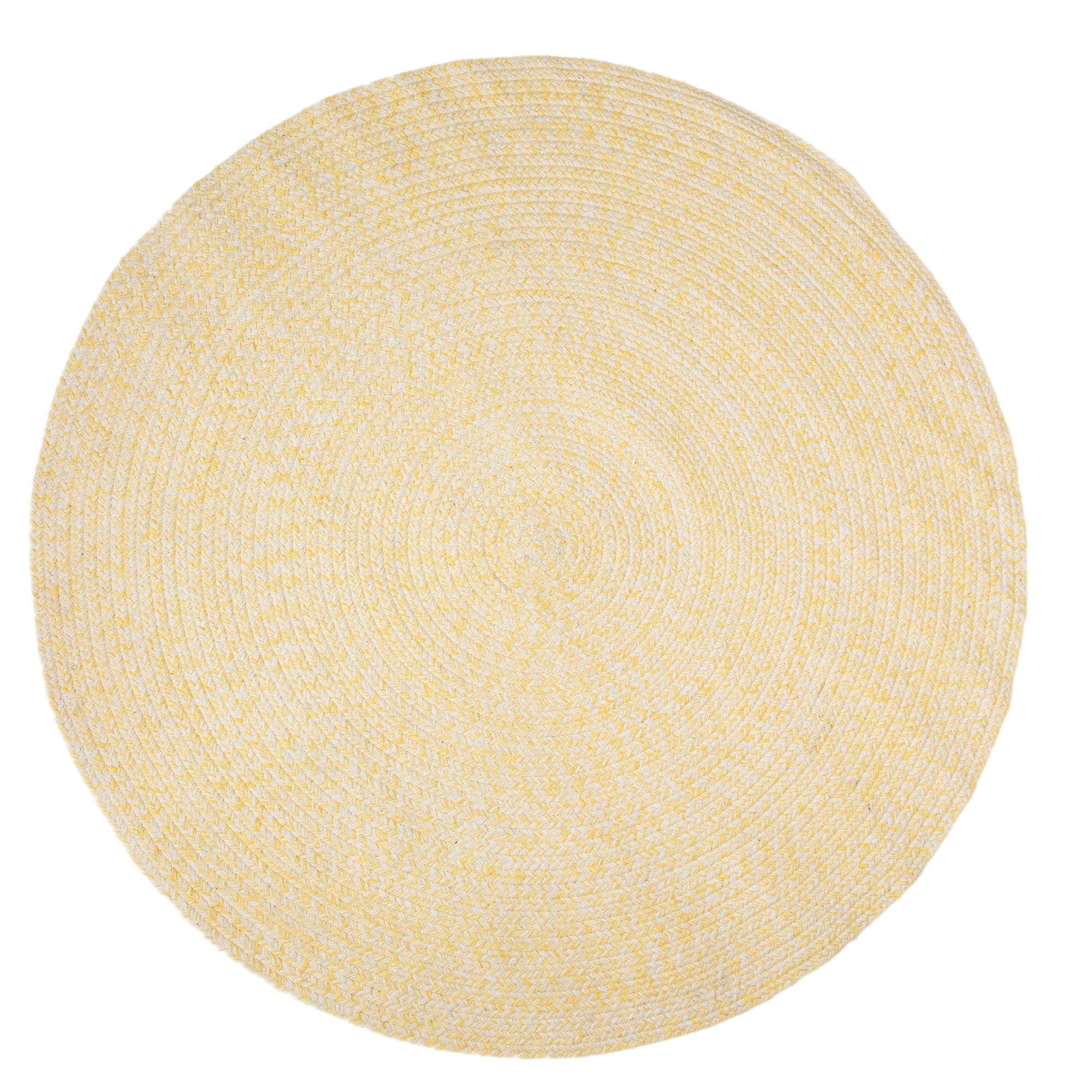 Yellow & White Braided Rug Farmhouse Clearance #shape_Round