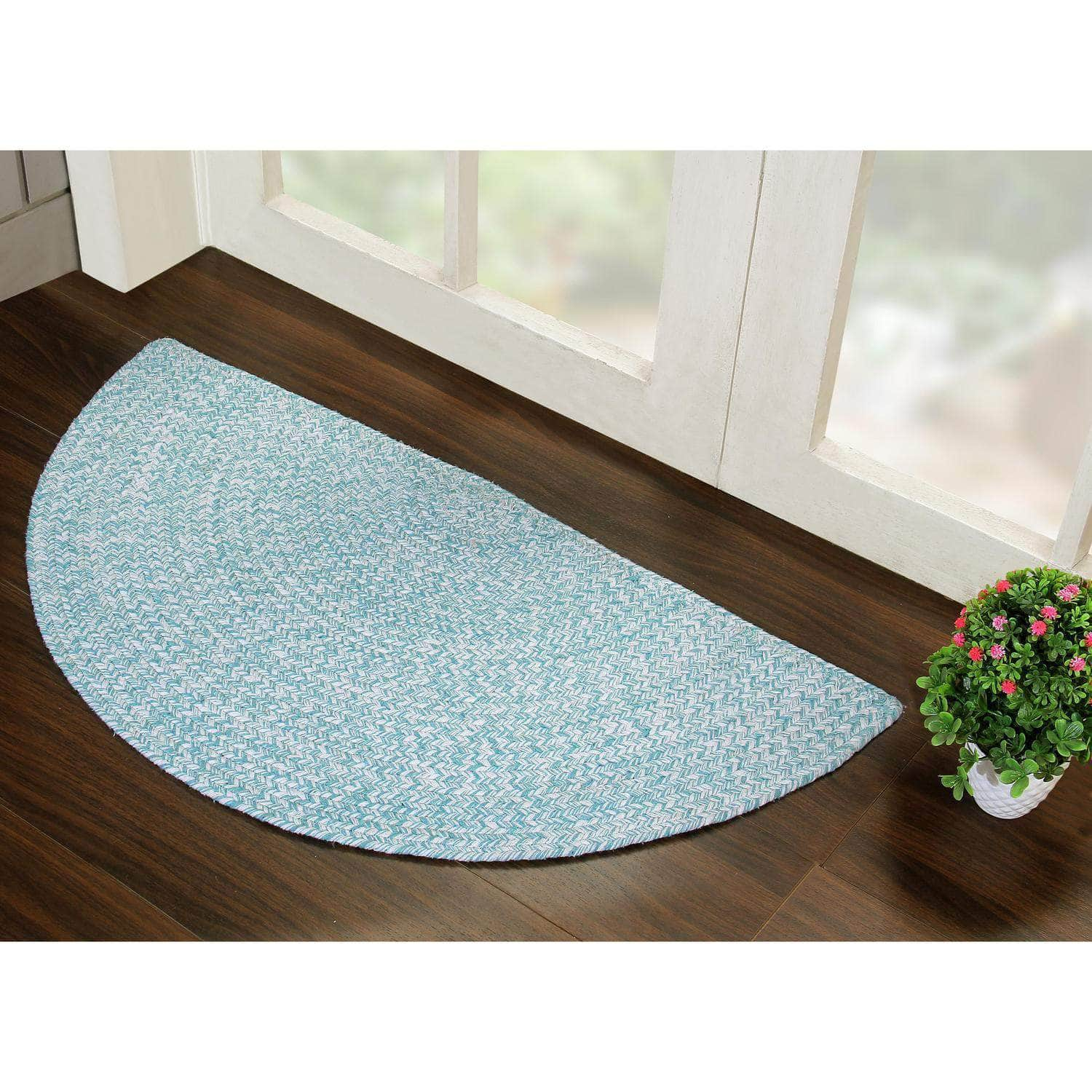 Turquoise & White Braided Farmhouse Hand Spun Cotton Rug