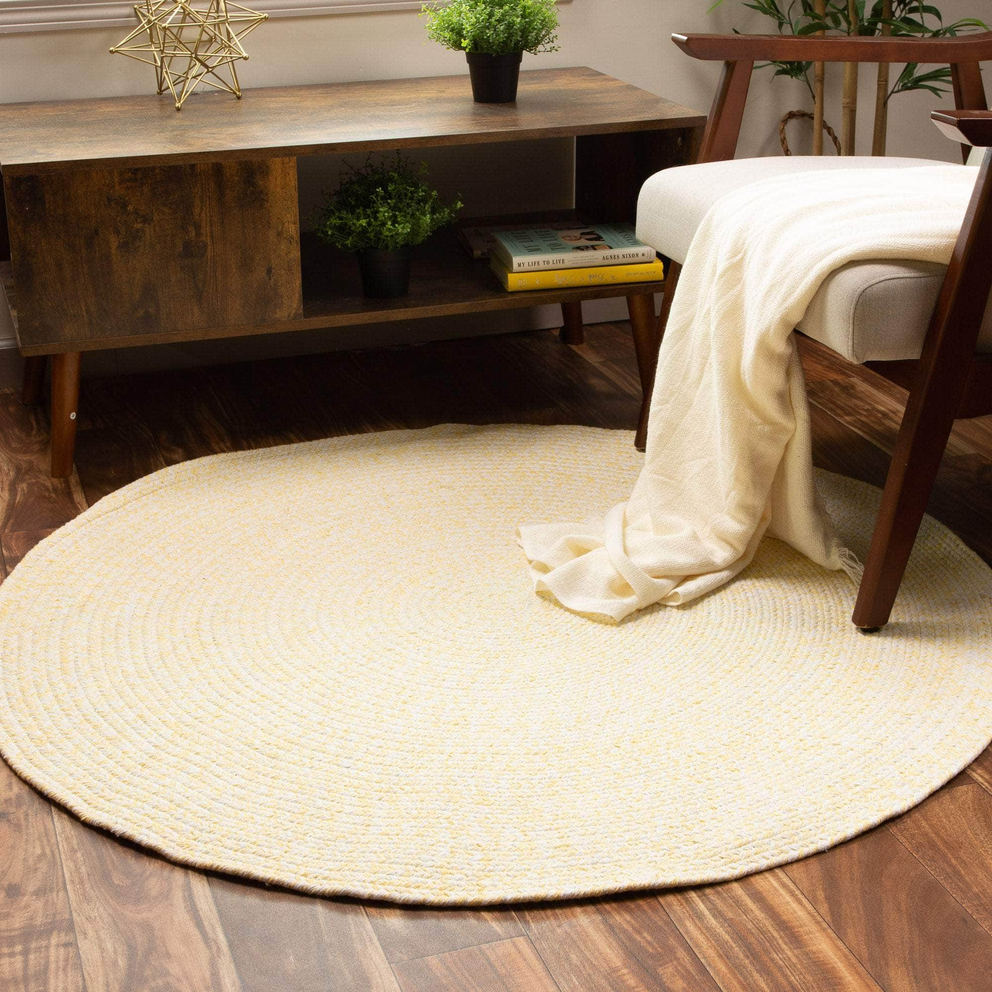 Yellow & White Braided Farmhouse Hand Spun Cotton Rug