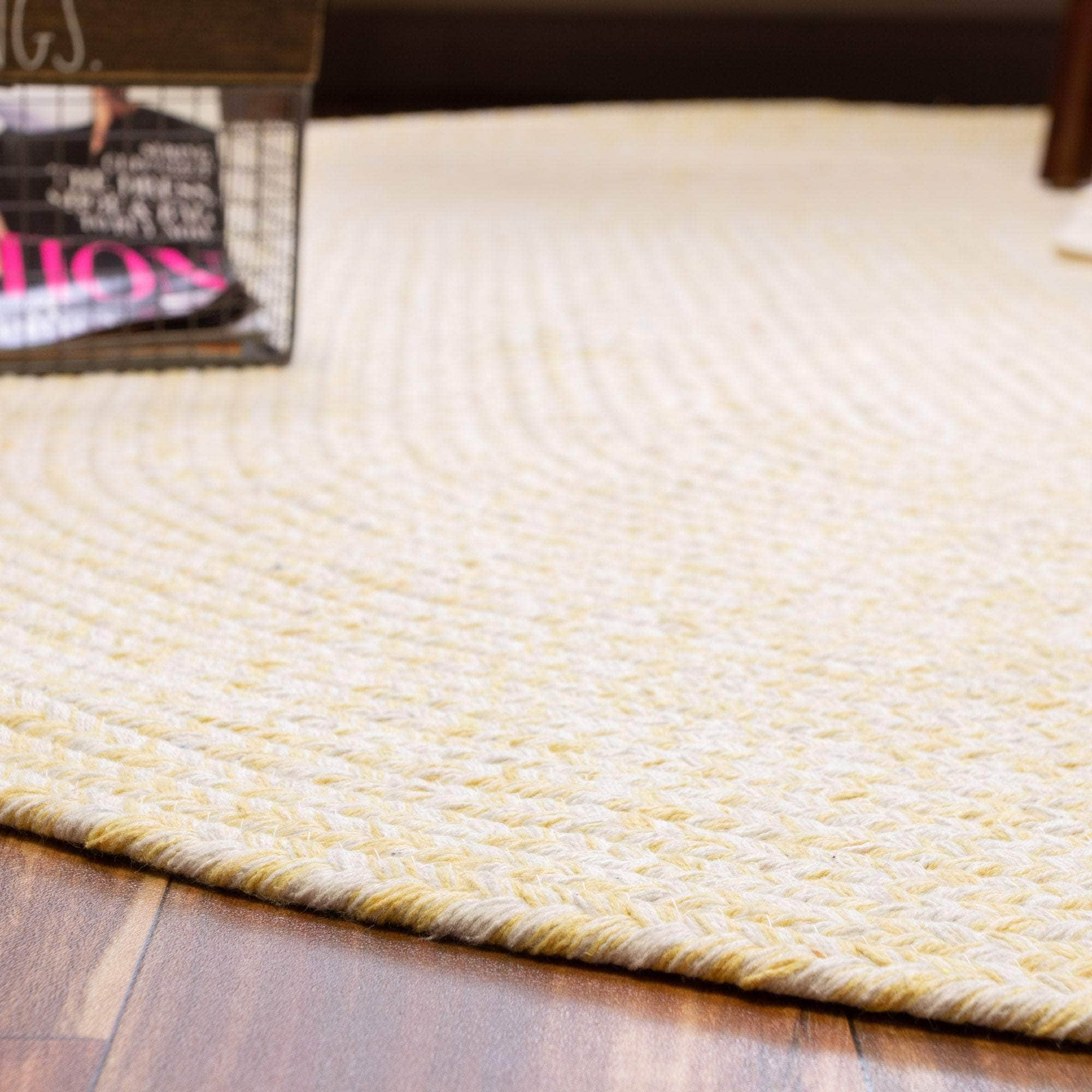 Yellow & White Braided Farmhouse Hand Spun Cotton Rug