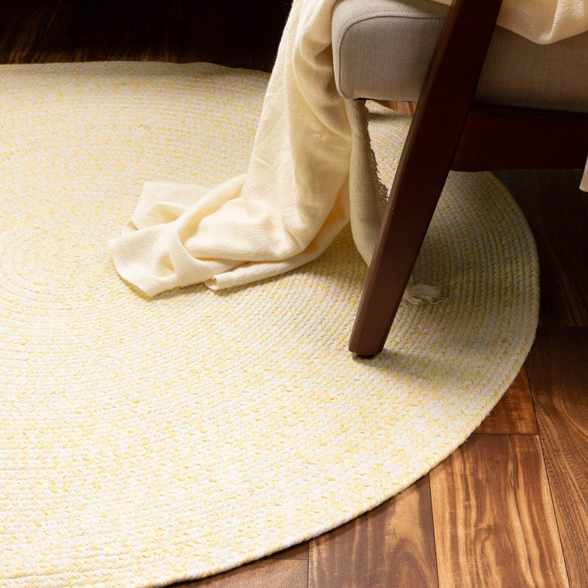 Yellow & White Braided Farmhouse Hand Spun Cotton Rug