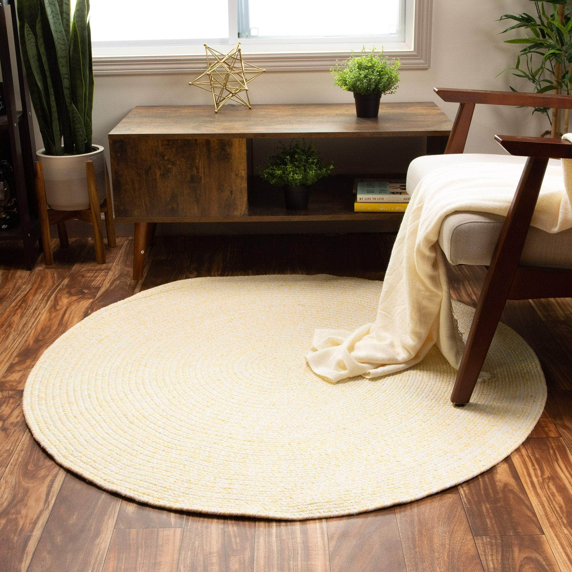 Yellow & White Braided Farmhouse Hand Spun Cotton Rug