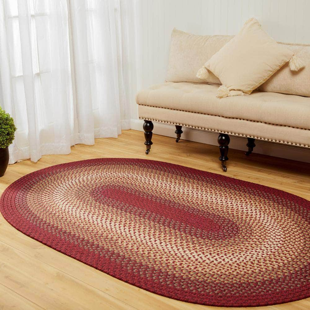 Pinecrest Rustic Bordered Braided Rug #color_red