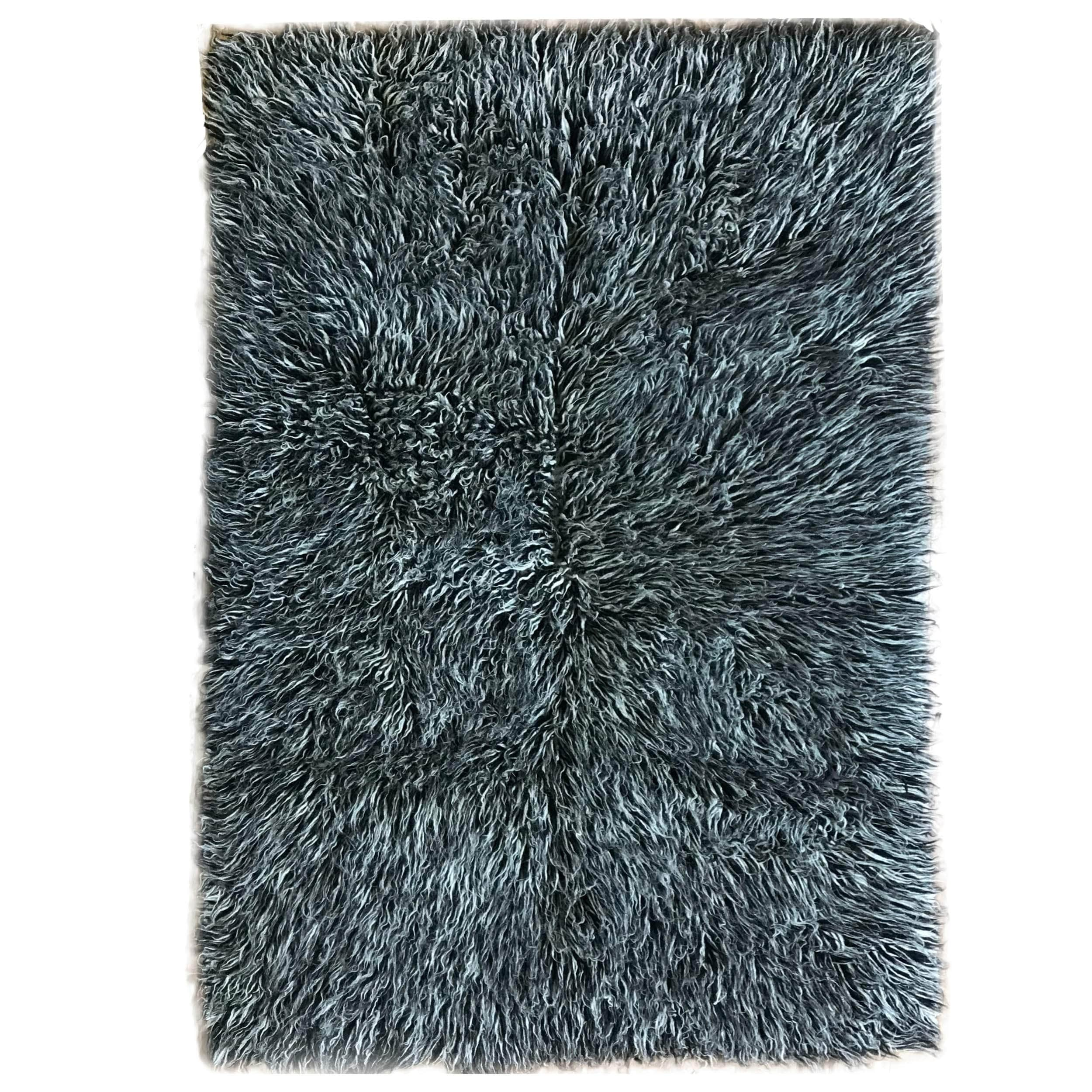 Greek Flokati Wool Hand-Woven Shag Rug #color_black and white