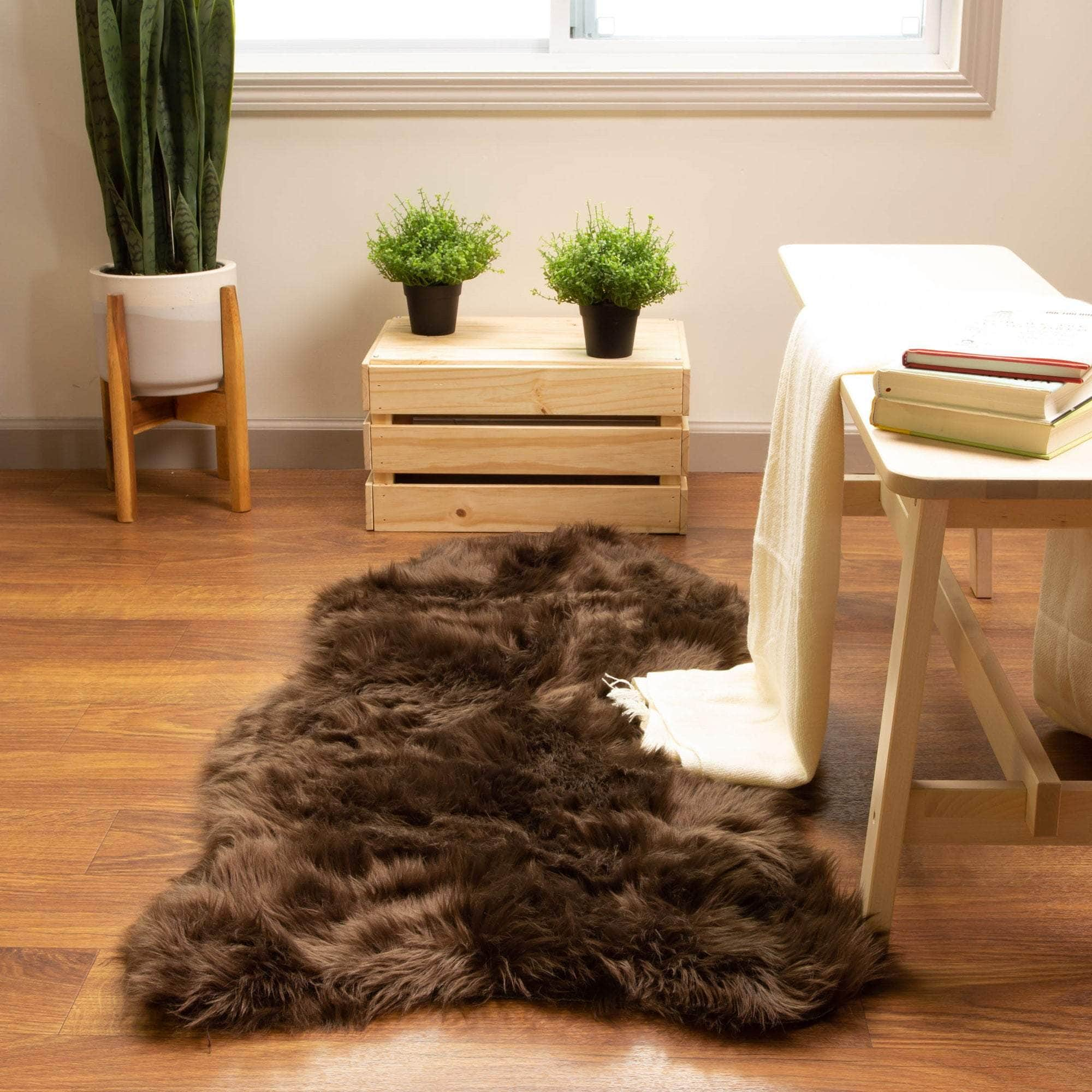 Soft Faux Sheepskin Fur Fluffy Area Rug in Dark Brown #color_dark brown