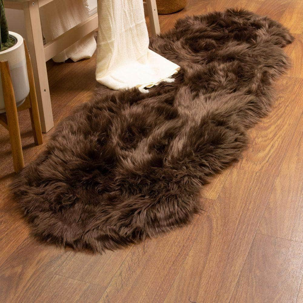 Soft Faux Sheepskin Fur Fluffy Area Rug in Dark Brown #color_dark brown