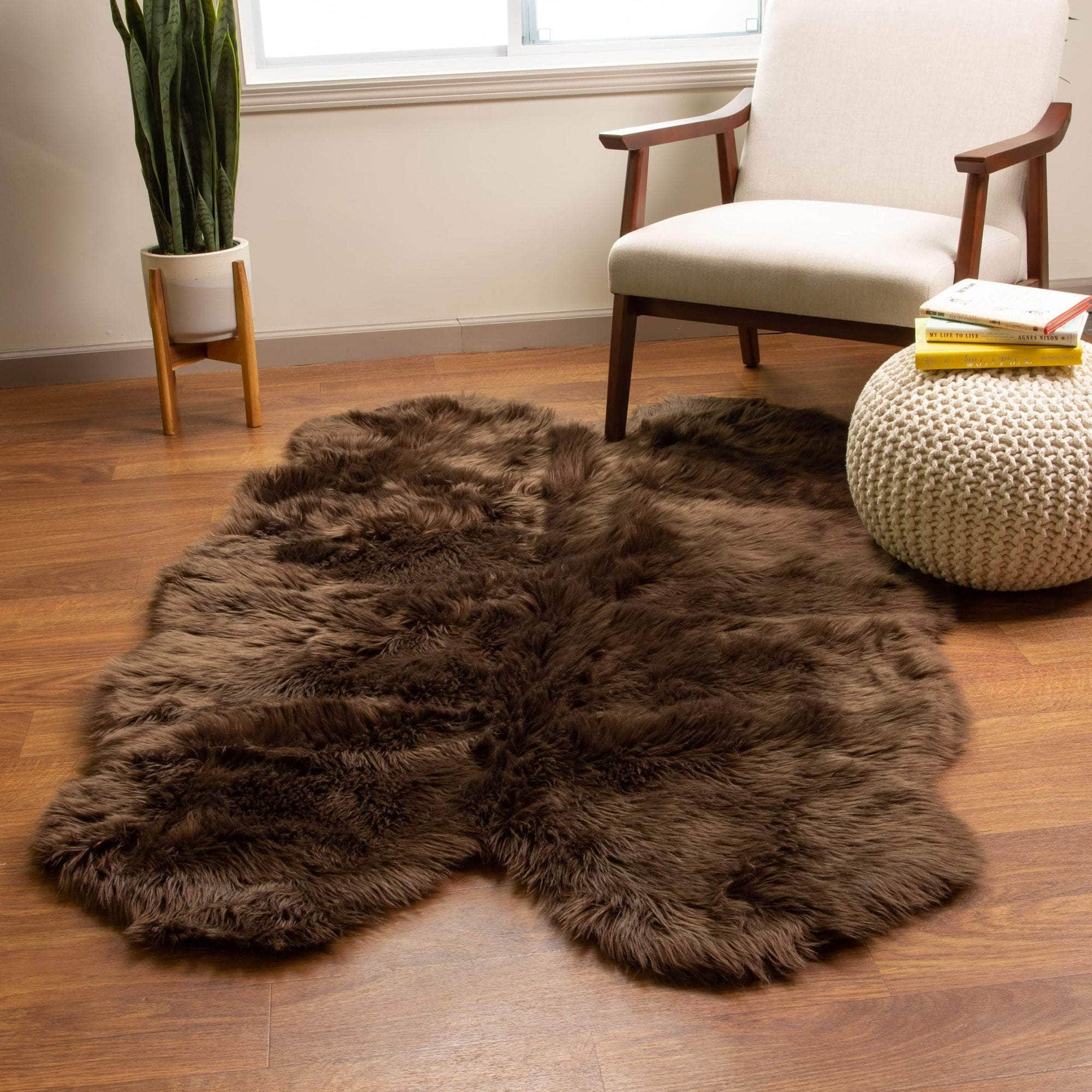 Soft Faux Sheepskin Fur Fluffy Area Rug in Dark Brown #color_dark brown