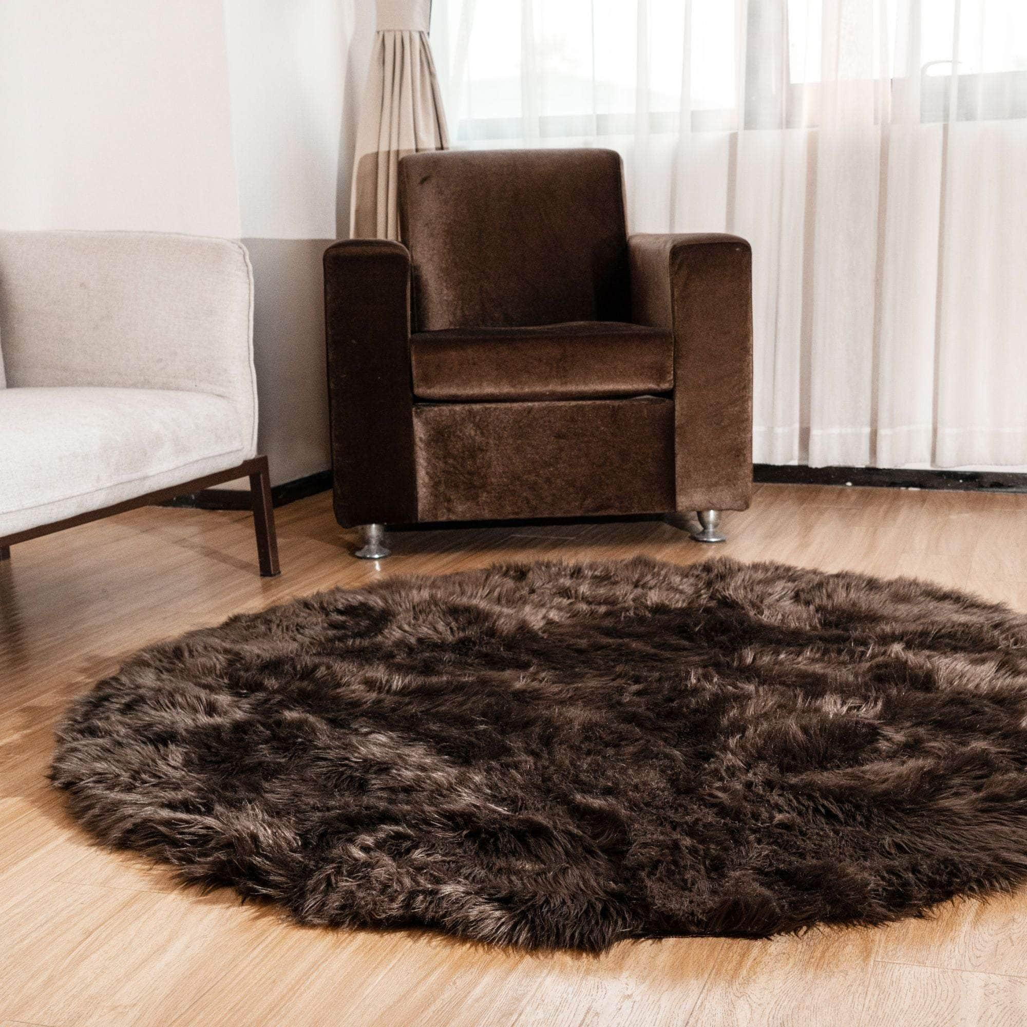 Soft Faux Sheepskin Fur Fluffy Area Rug in Dark Brown #color_dark brown