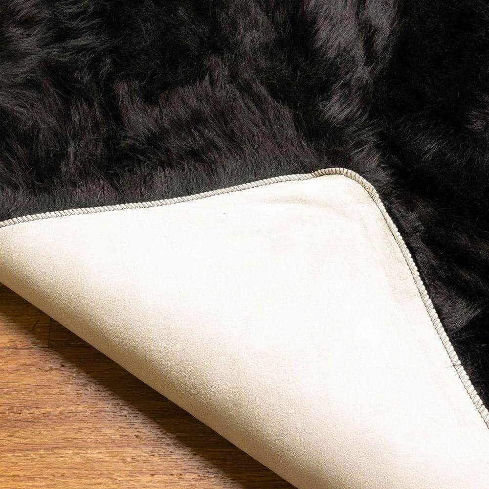 Black Fluffy Faux Fur Shag Rug #color_black