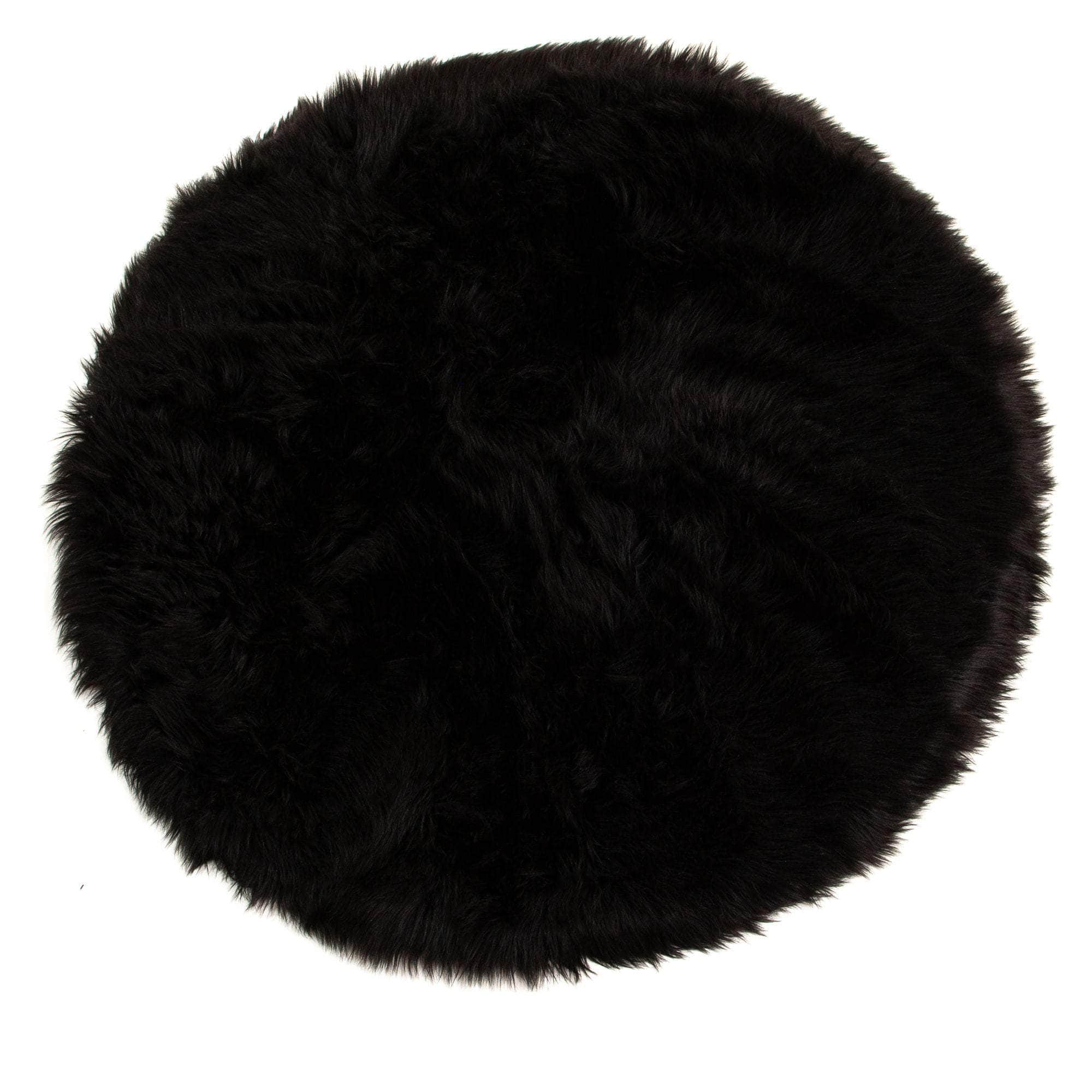 Black Fluffy Faux Fur Shag Rug #color_black