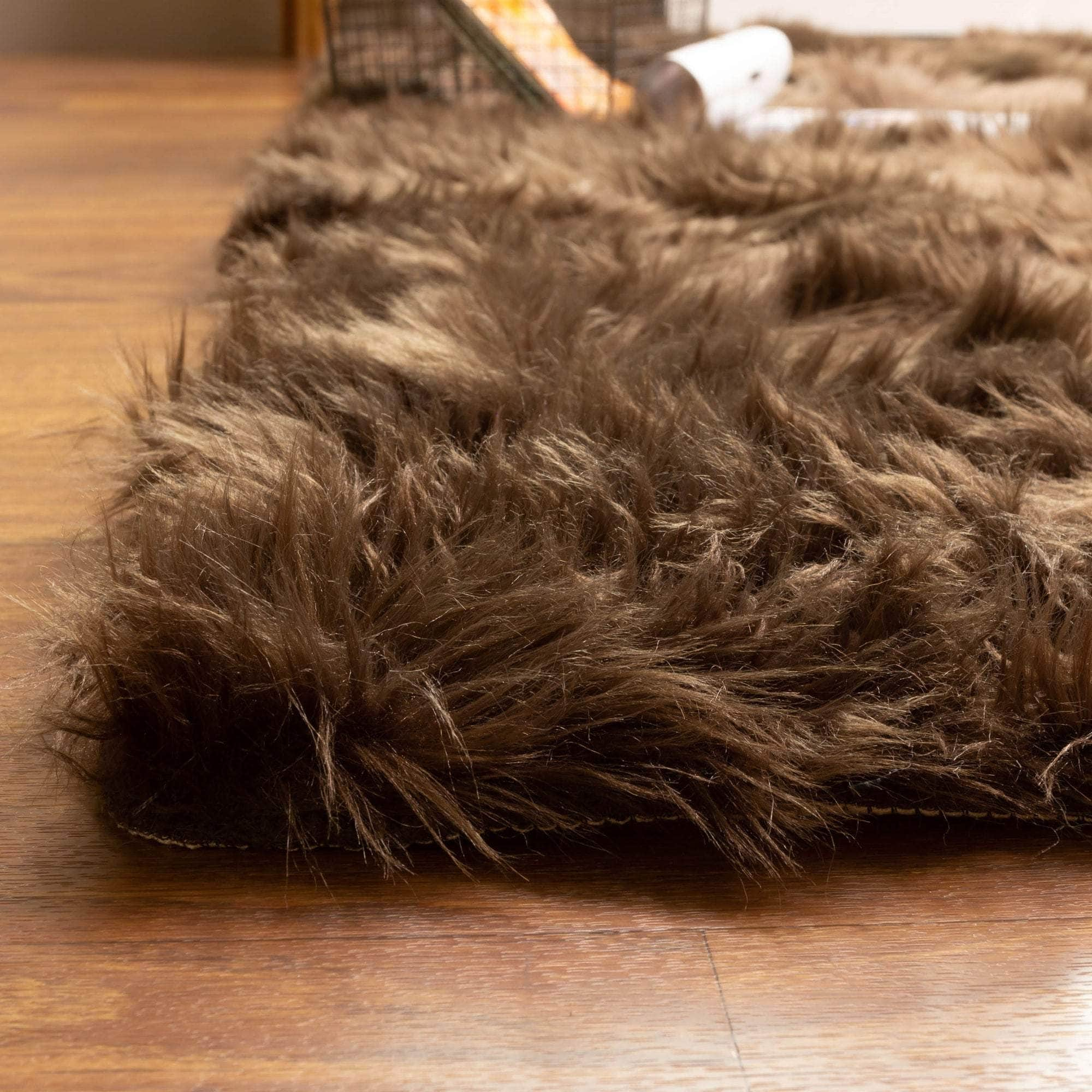 Soft Faux Sheepskin Fur Fluffy Area Rug in Dark Brown #color_dark brown