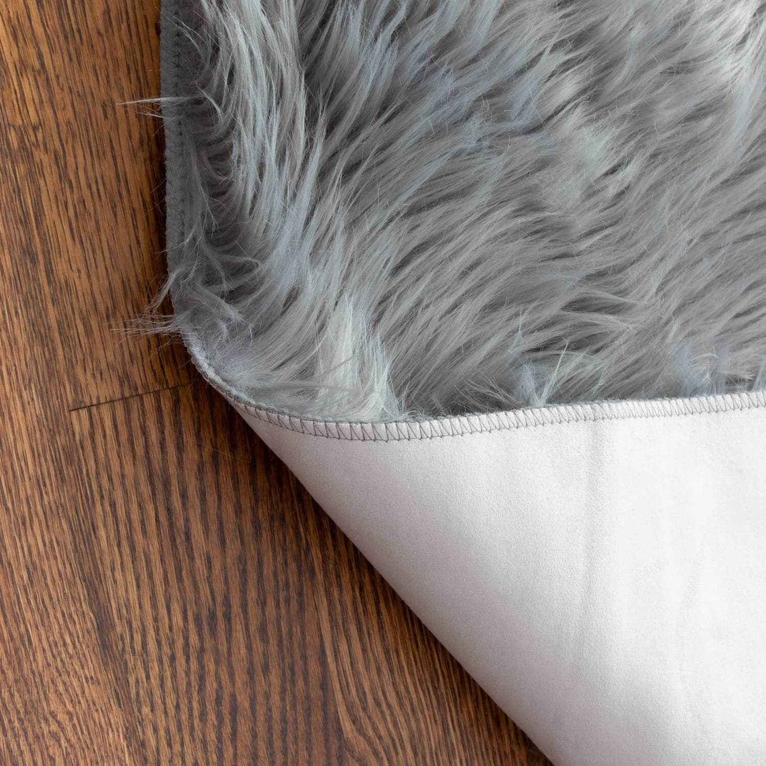 Soft Faux Sheepskin Fur Fluffy Area Rug in Gray #color_gray