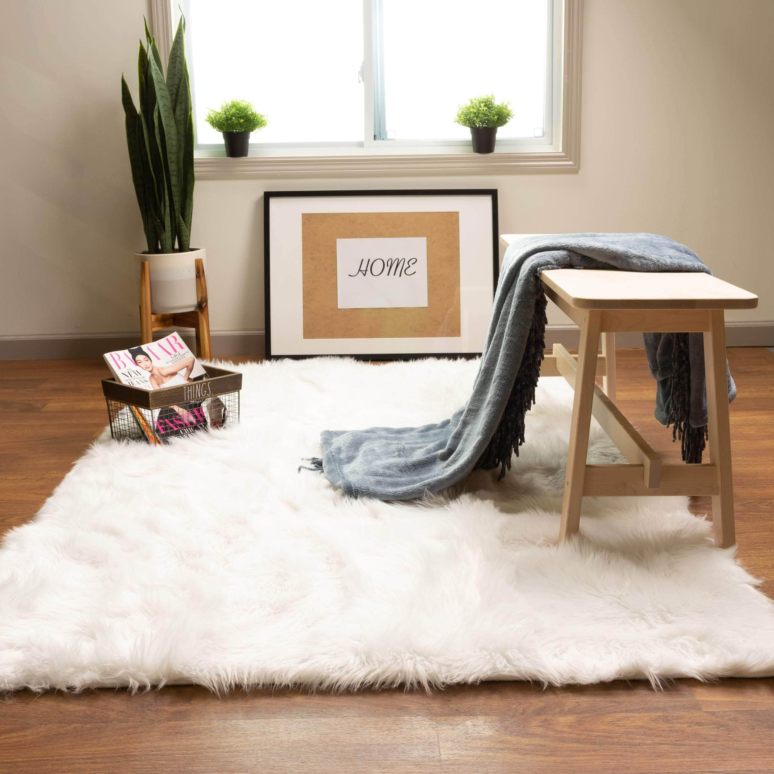 White Faux Sheepskin Shag Rug for Bedrooms #color_white