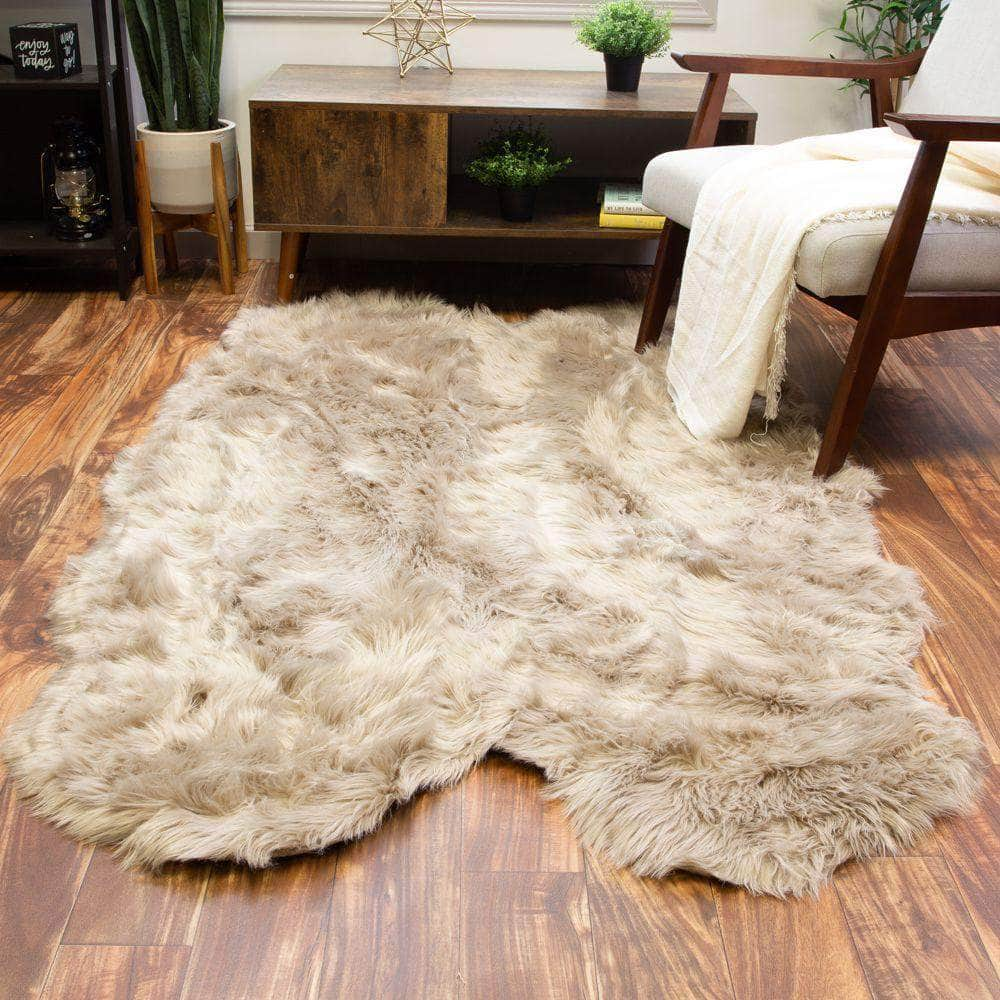 Soft Faux Sheepskin Fur Fluffy Area Rug in Beige #color_light brown