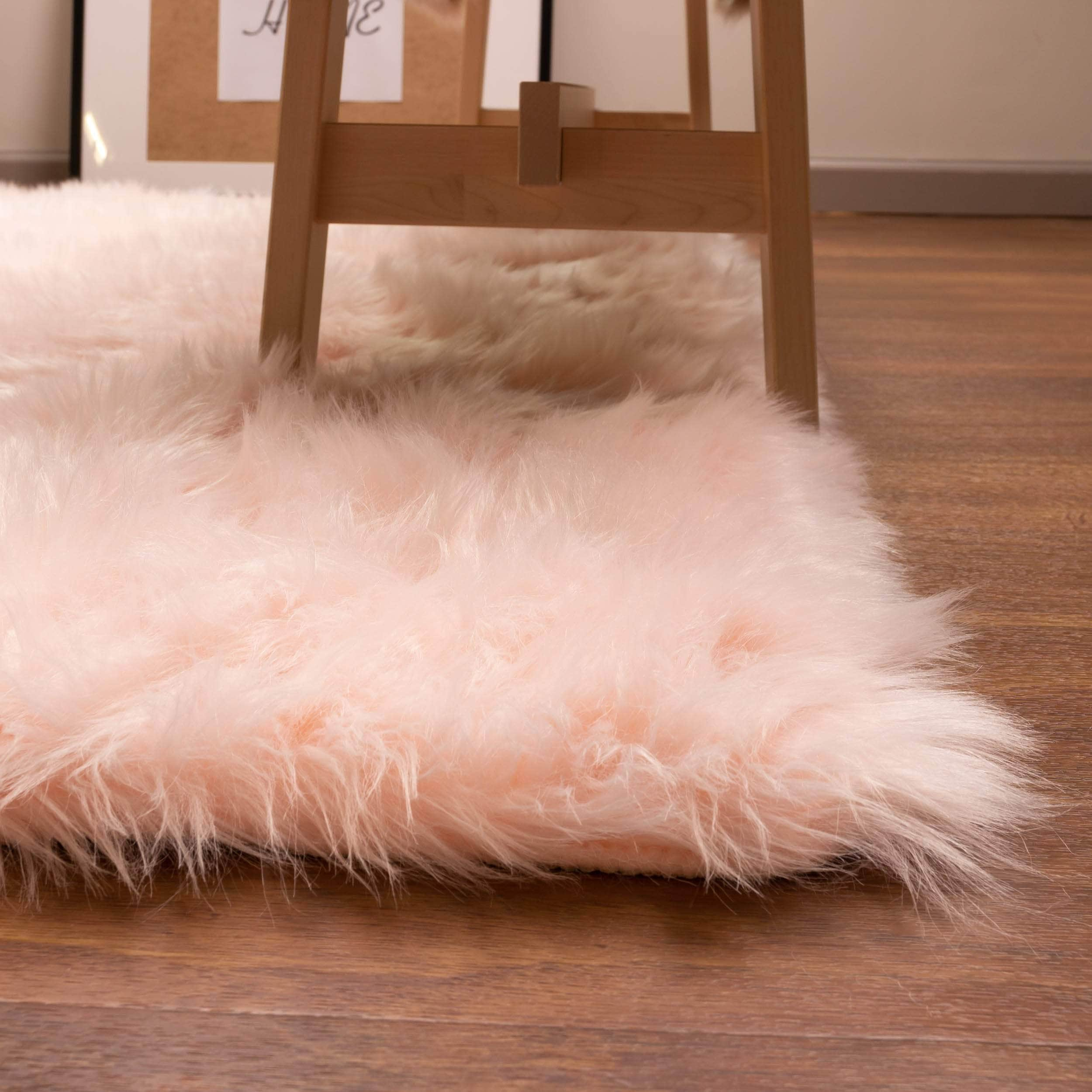 Soft Faux Sheepskin Fur Fluffy Area Rug in Pink #color_pink