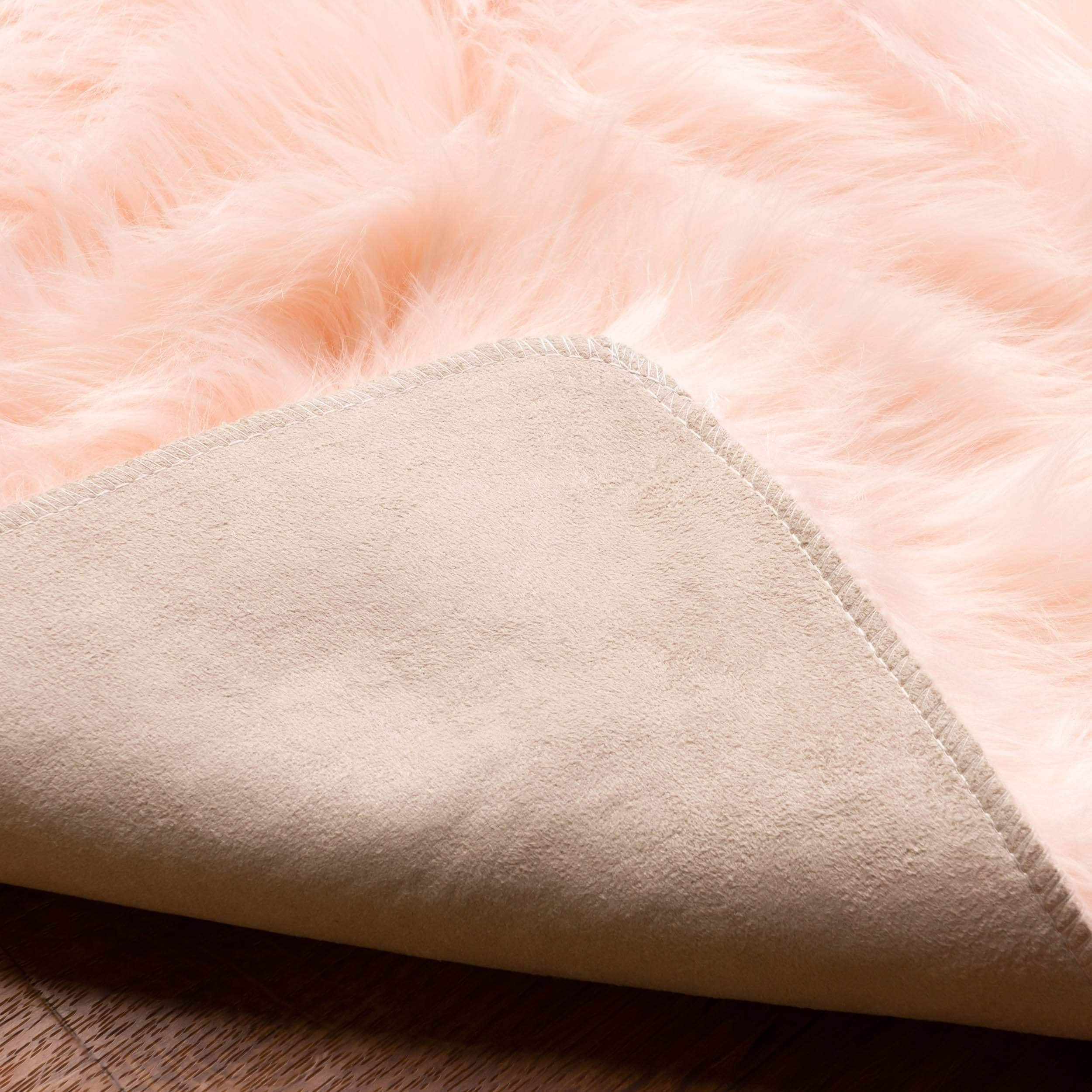 Soft Faux Sheepskin Fur Fluffy Area Rug in Pink #color_pink