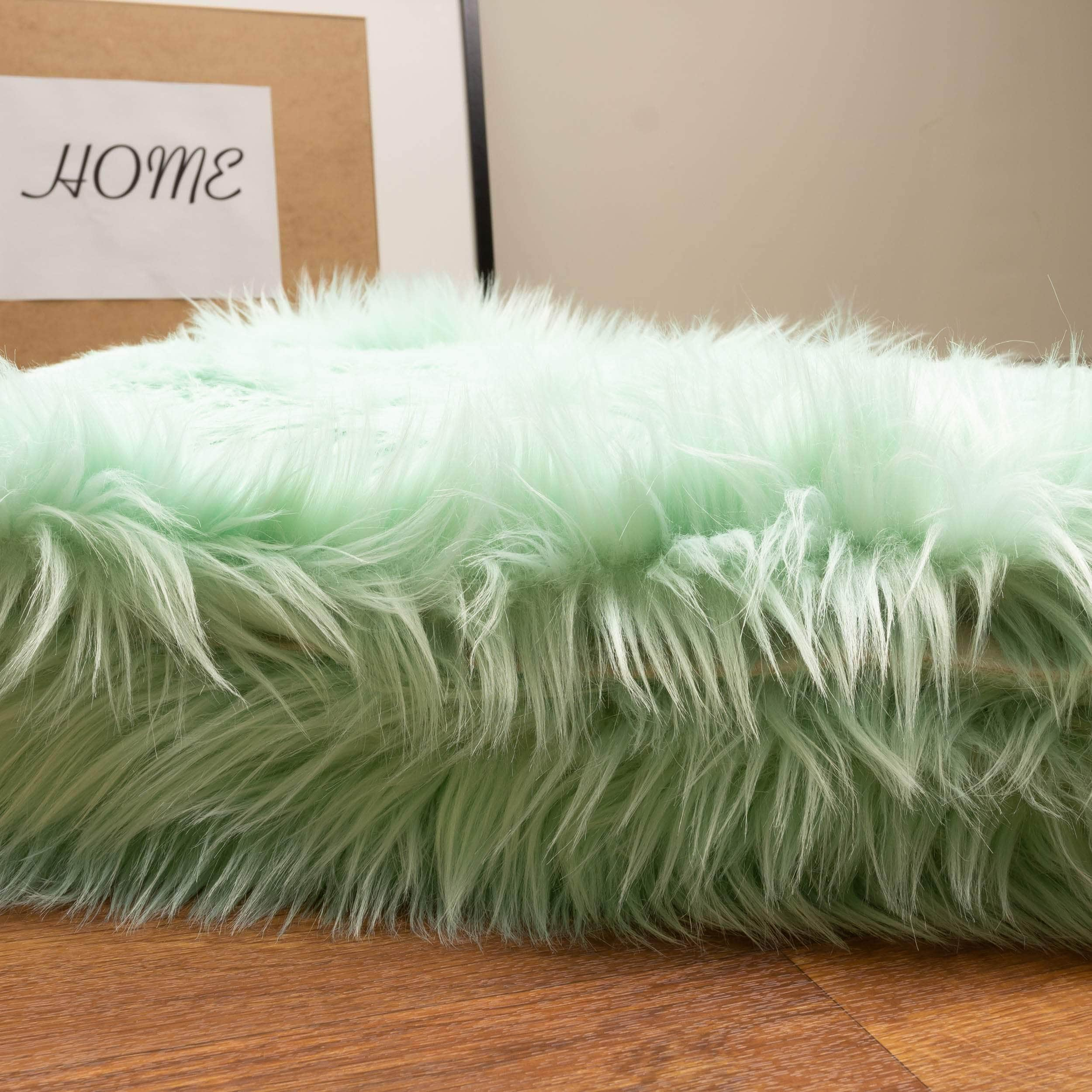 Soft Faux Fur Nursery Area Rug in Mint Green #color_mint green