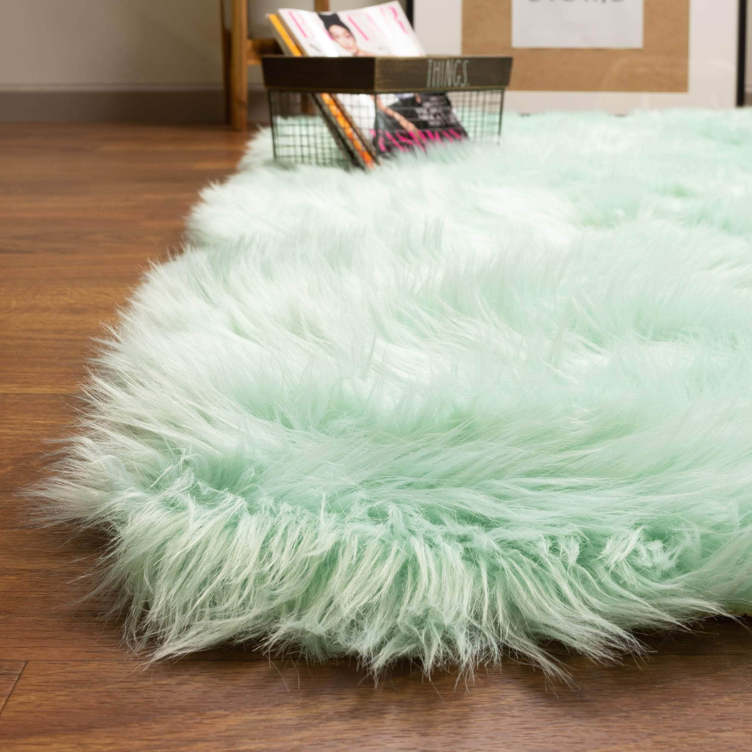 Soft Faux Fur Nursery Area Rug in Mint Green #color_mint green