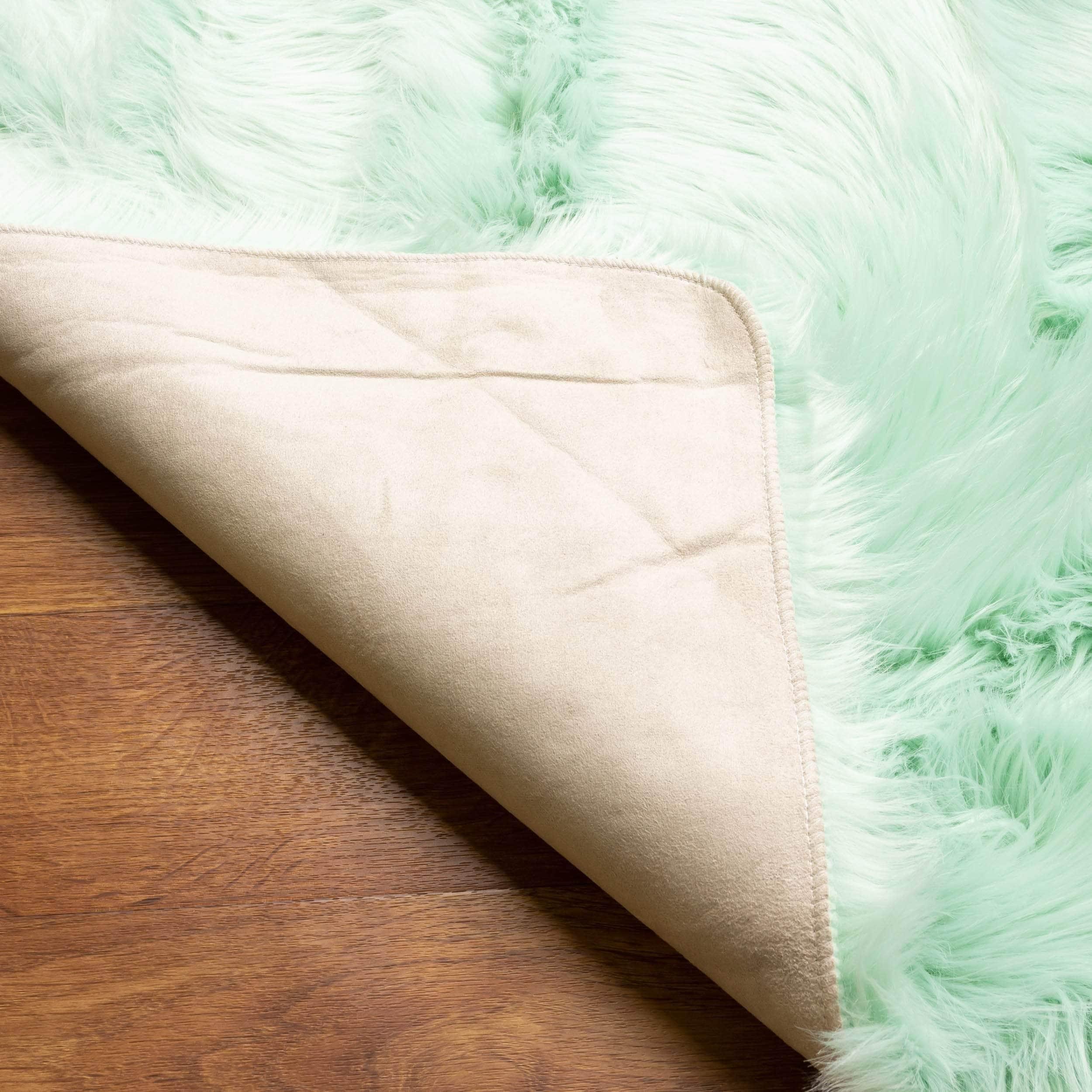 Soft Faux Fur Nursery Area Rug in Mint Green #color_mint green