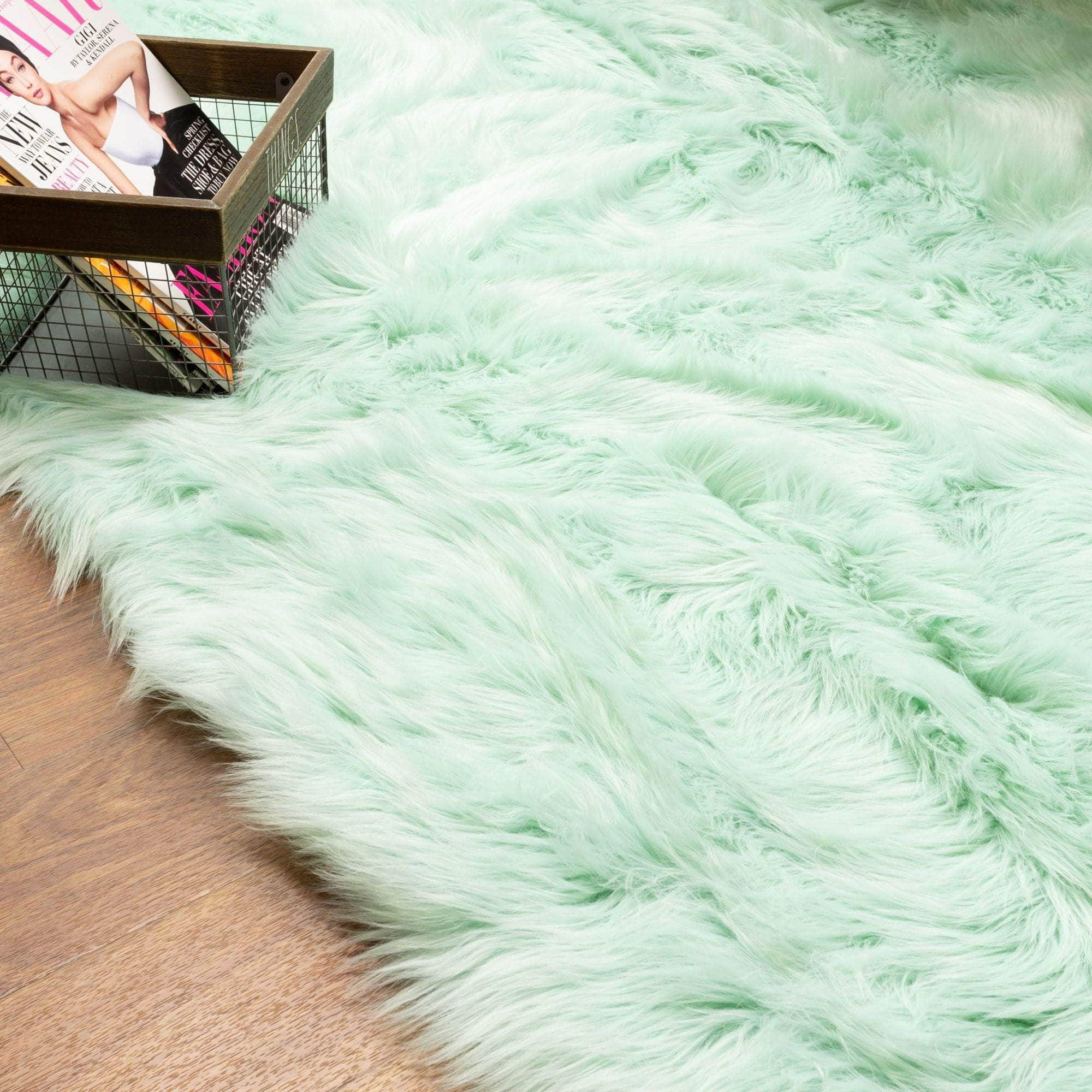 Soft Faux Fur Nursery Area Rug in Mint Green #color_mint green