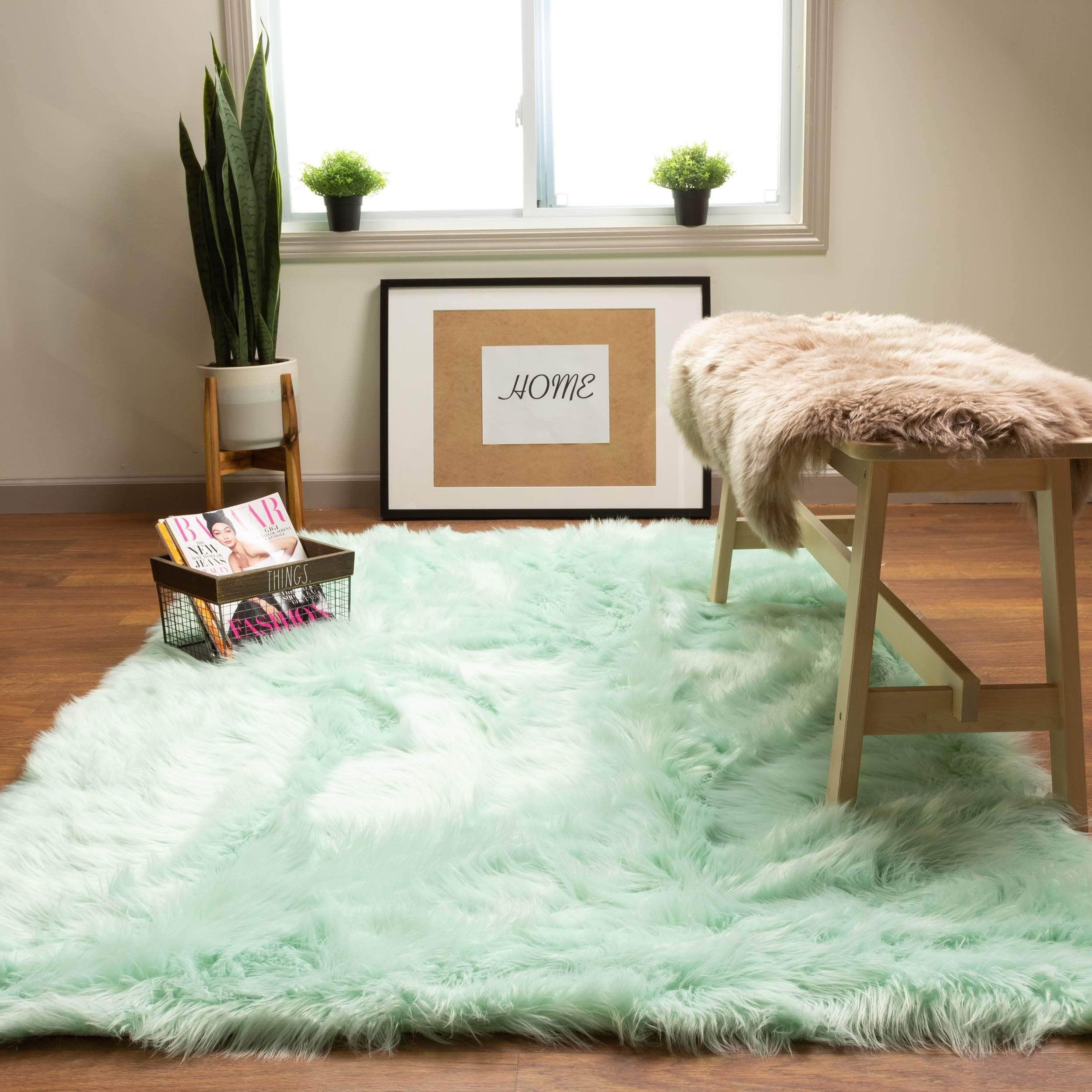 Soft Faux Sheepskin Fur Fluffy Area Rug in Teal #color_teal