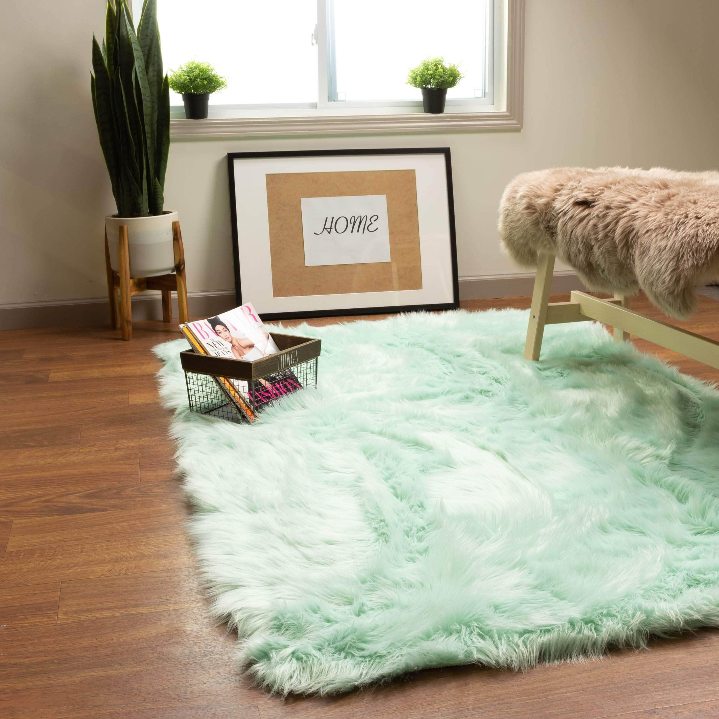 Soft Faux Sheepskin Fur Fluffy Area Rug in Teal #color_teal