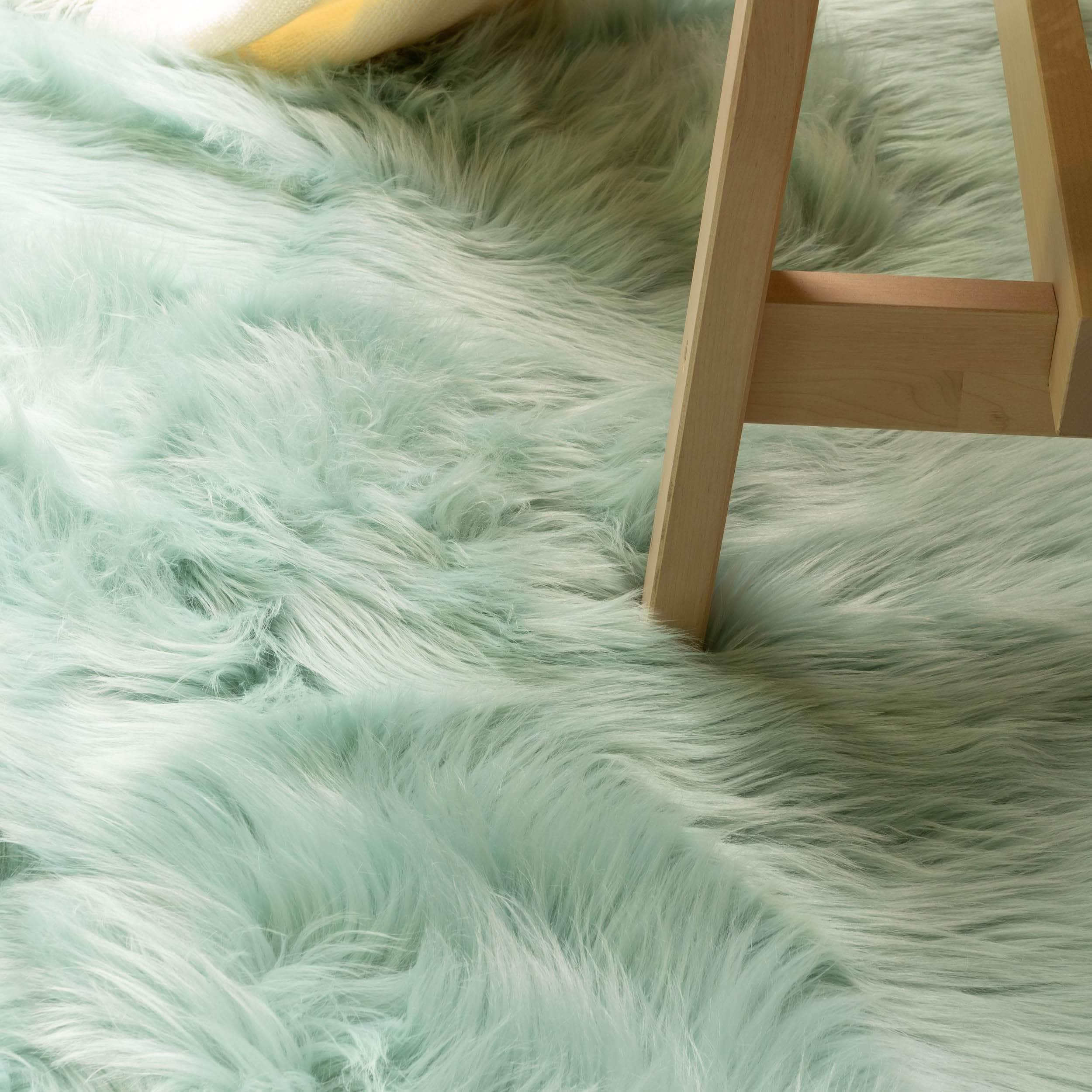 Soft Faux Sheepskin Fur Fluffy Area Rug in Teal #color_teal