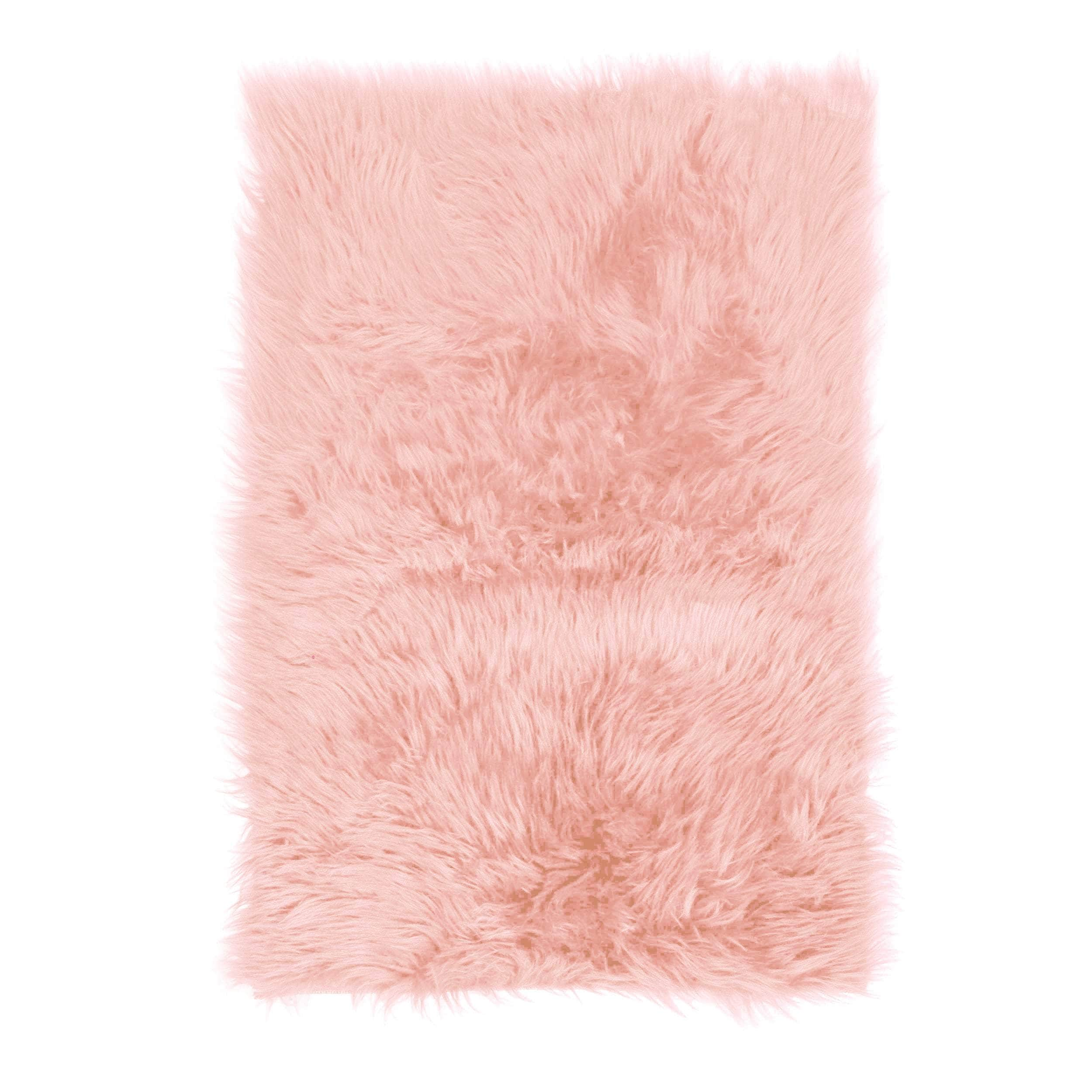 Soft Faux Sheepskin Fur Fluffy Area Rug in Pink #color_pink