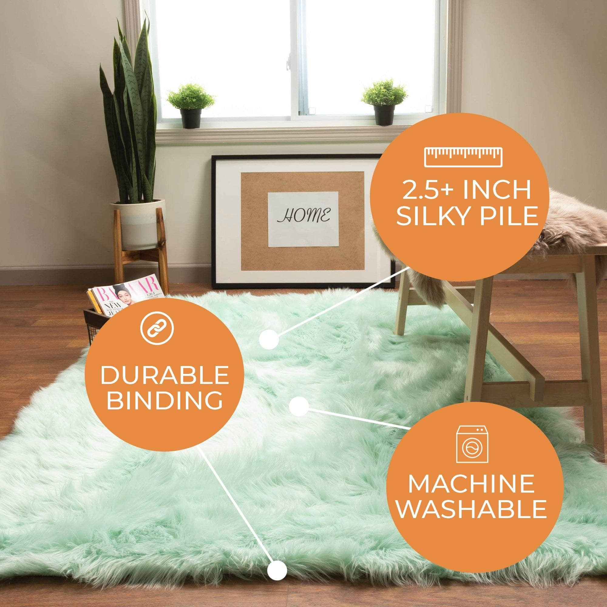 Soft Faux Sheepskin Fur Fluffy Area Rug in Teal #color_teal