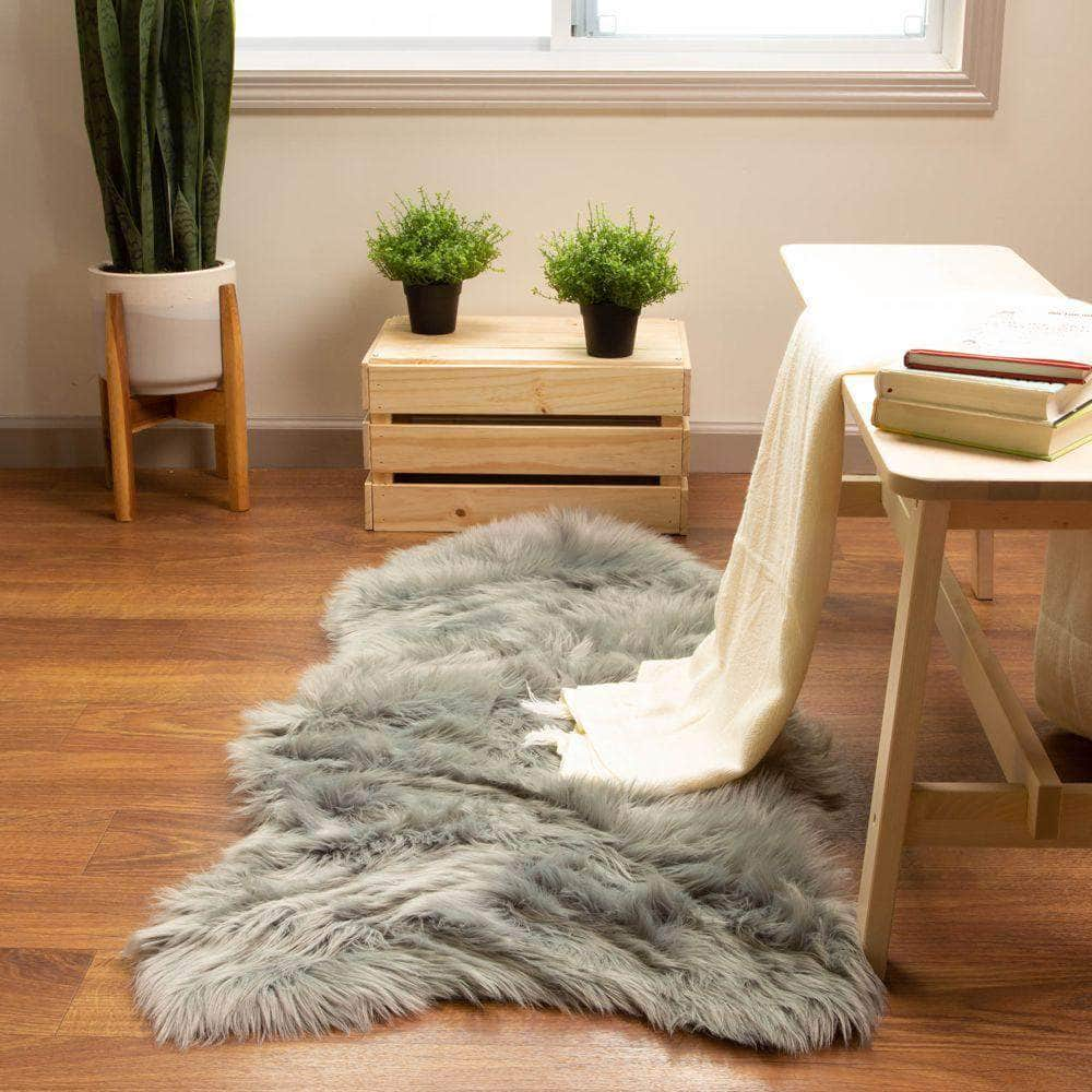 Soft Faux Sheepskin Fur Fluffy Area Rug in Gray #color_gray