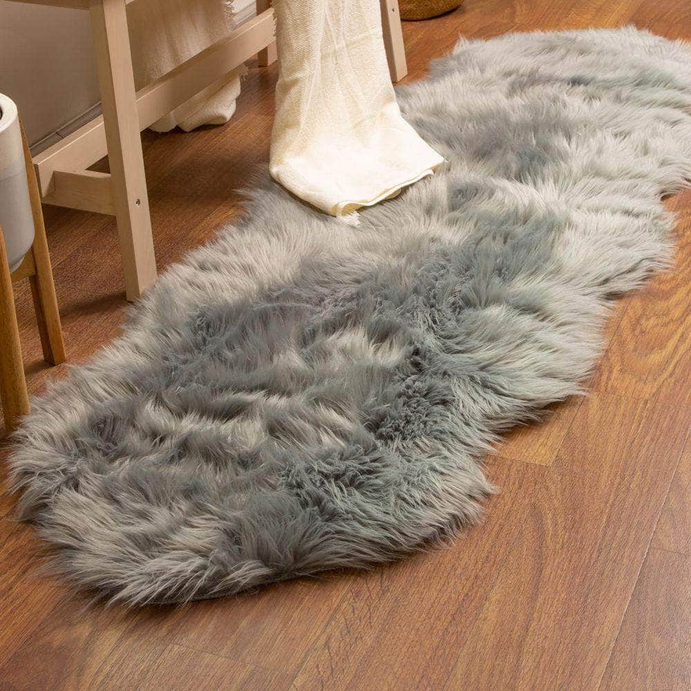 Soft Faux Sheepskin Fur Fluffy Area Rug in Gray #color_gray