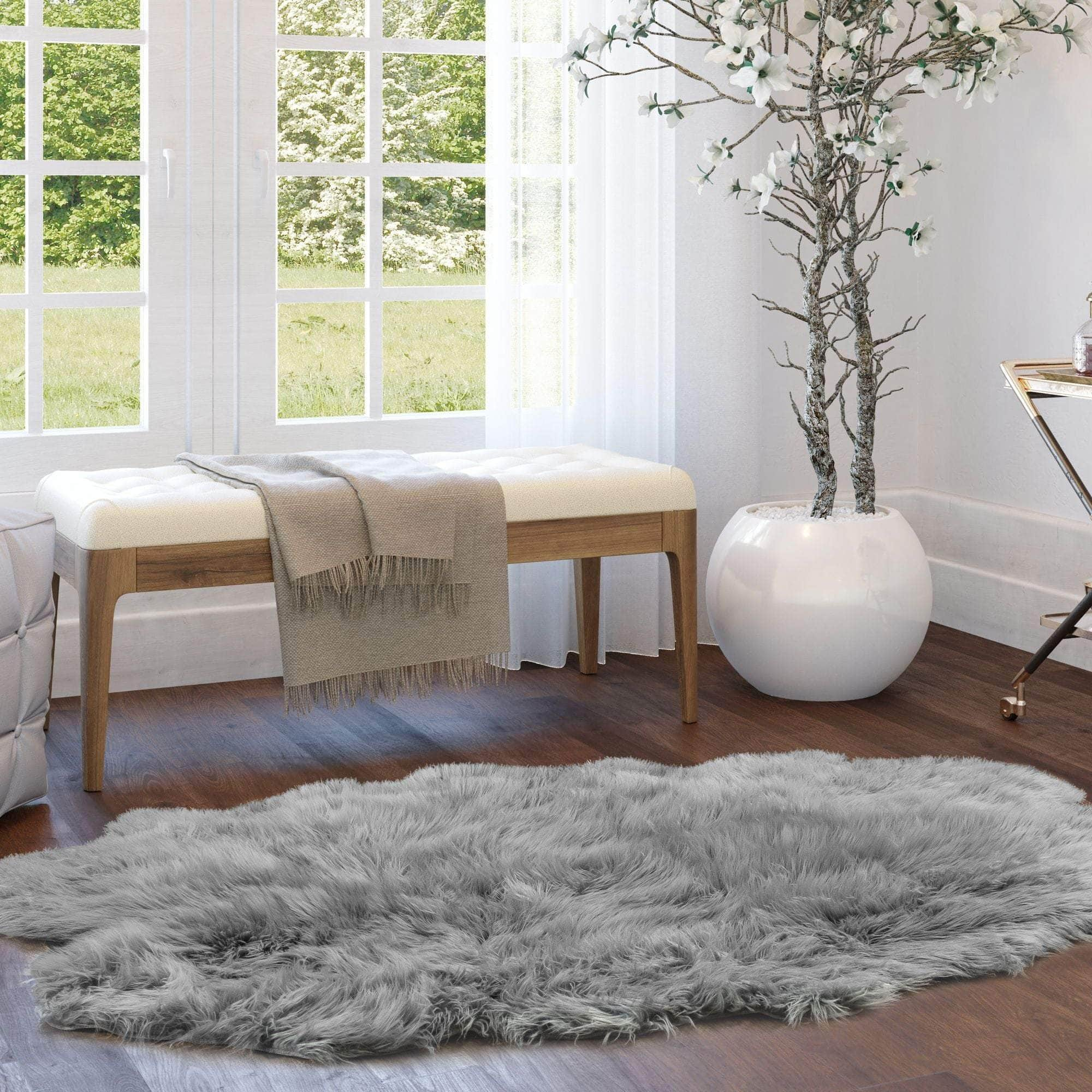 Soft Faux Sheepskin Fur Fluffy Area Rug in Gray #color_gray