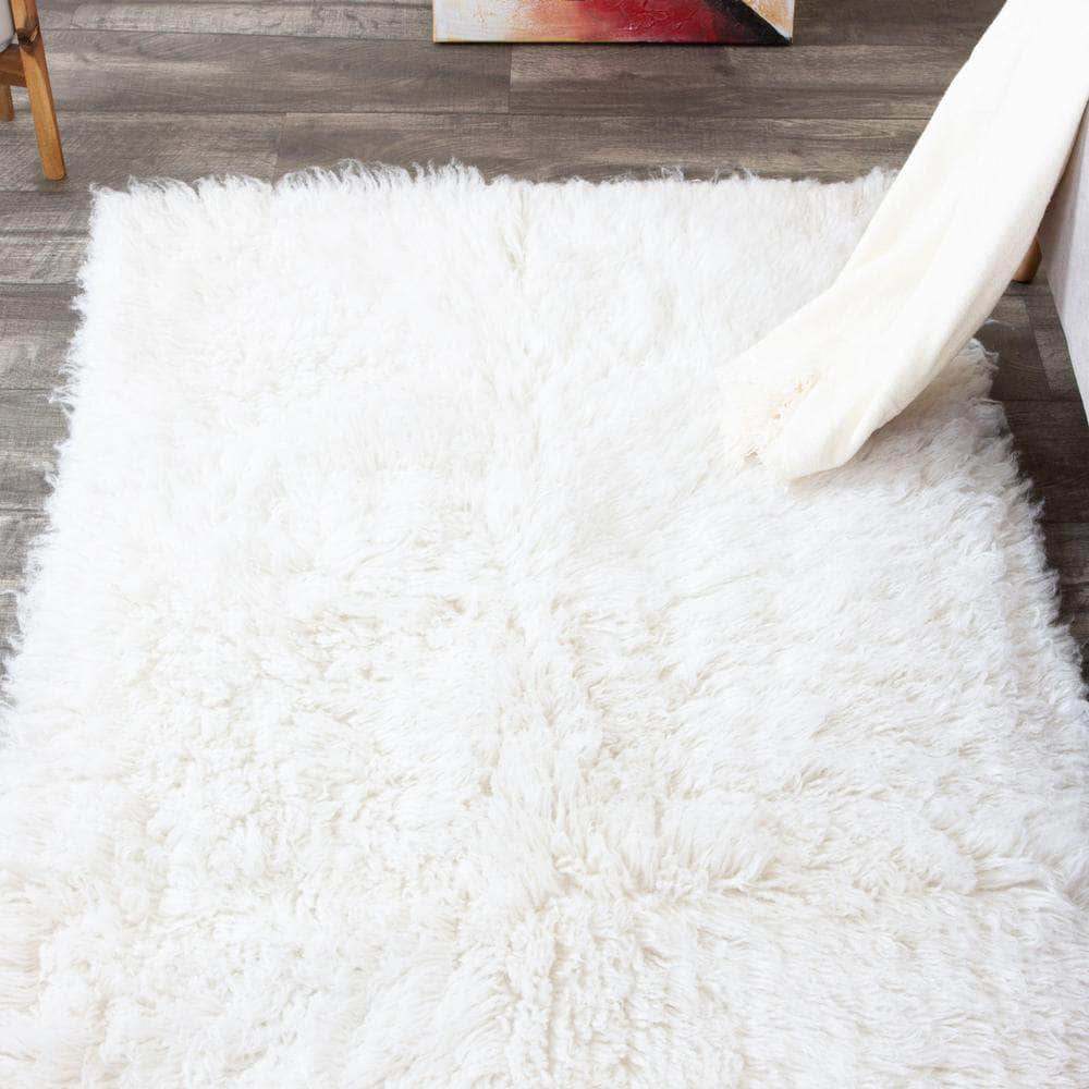 Greek Flokati Wool Hand-Woven Shag Rug #color_white