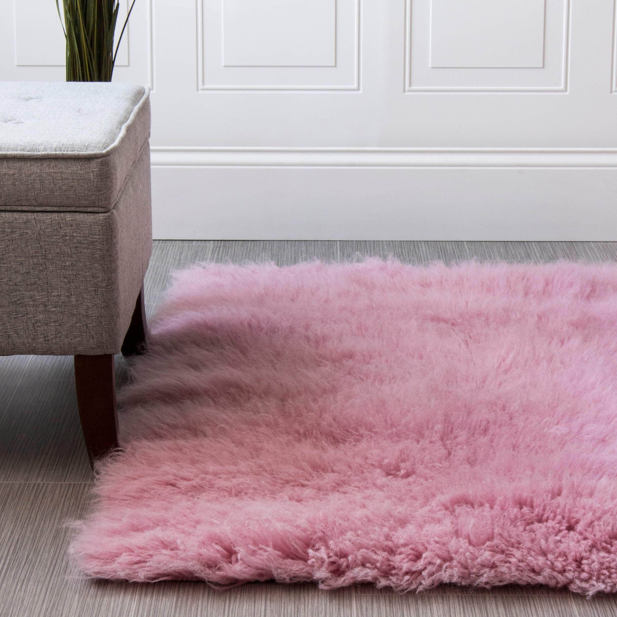 Greek Flokati Wool Hand-Woven Shag Rug #color_pink