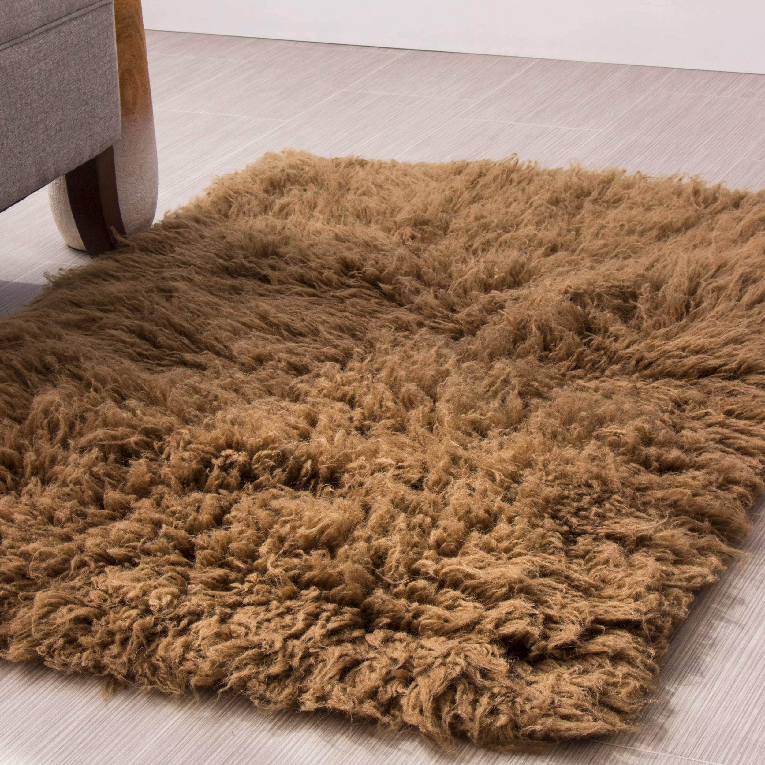 Greek Flokati Wool Hand-Woven Shag Rug #color_brown