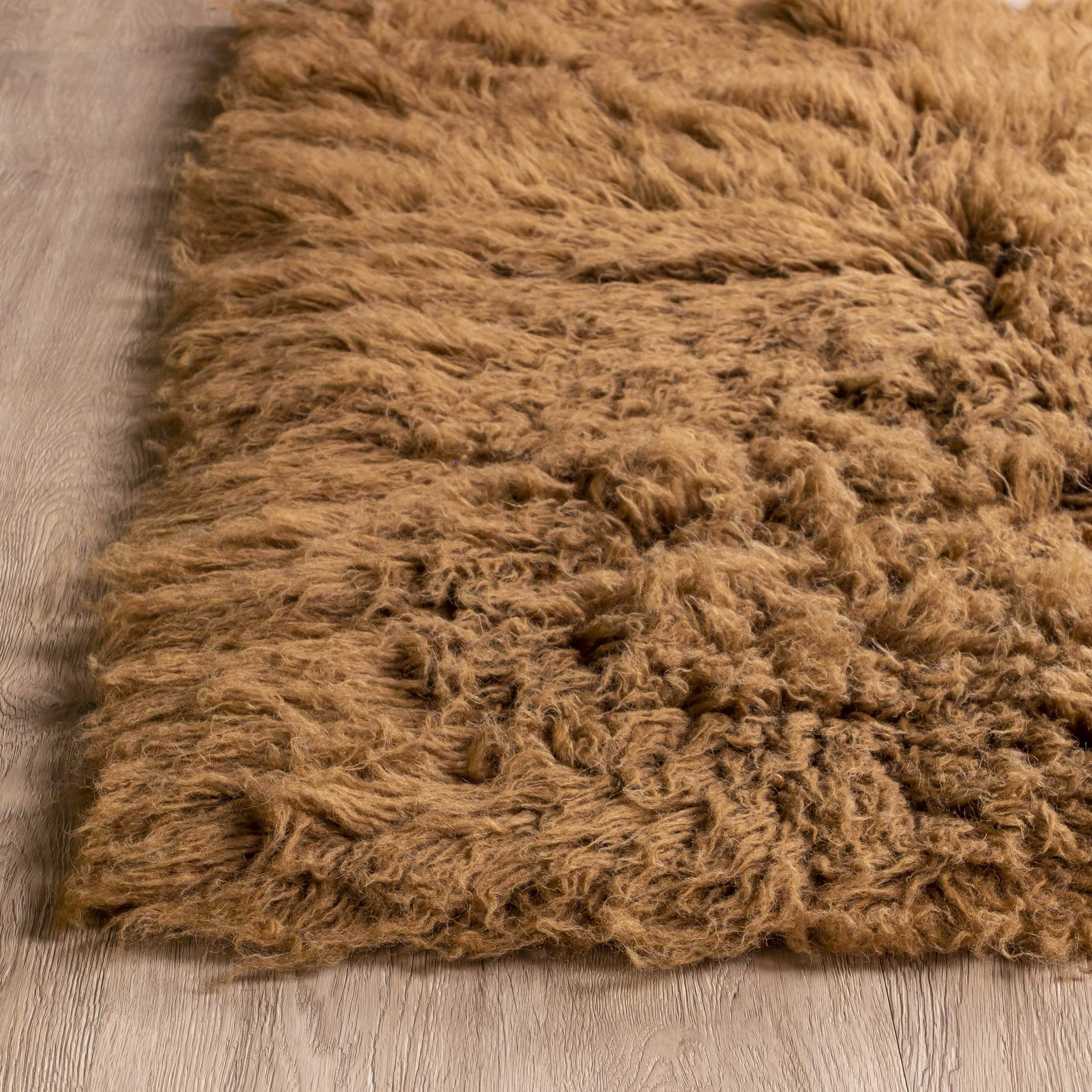 Greek Flokati Wool Hand-Woven Shag Rug #color_brown