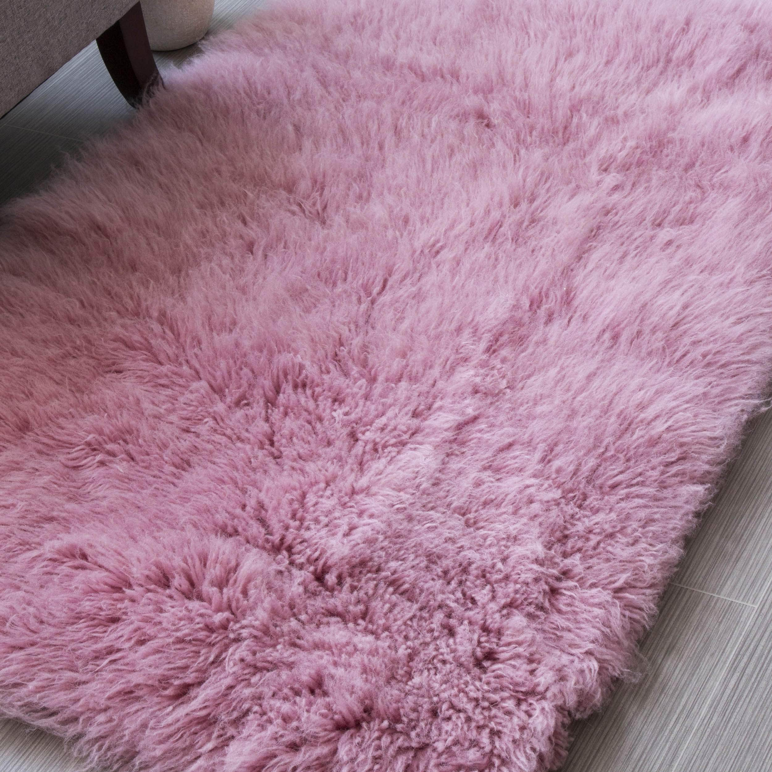 Greek Flokati Wool Hand-Woven Shag Rug #color_pink