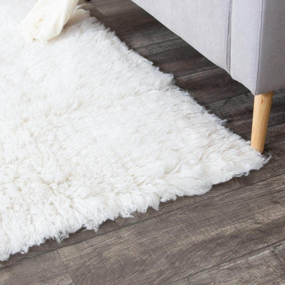 Greek Flokati Wool Hand-Woven Shag Rug #color_white