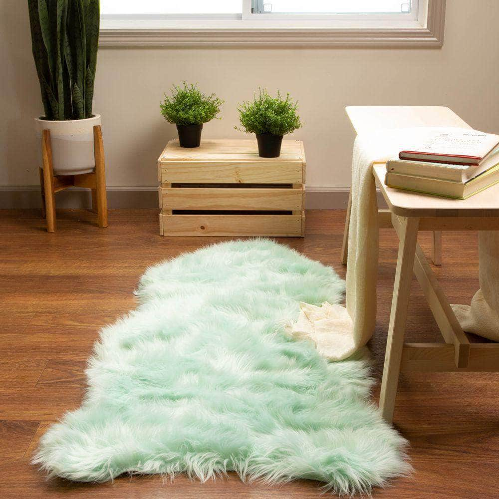 Soft Faux Fur Nursery Area Rug in Mint Green #color_mint green