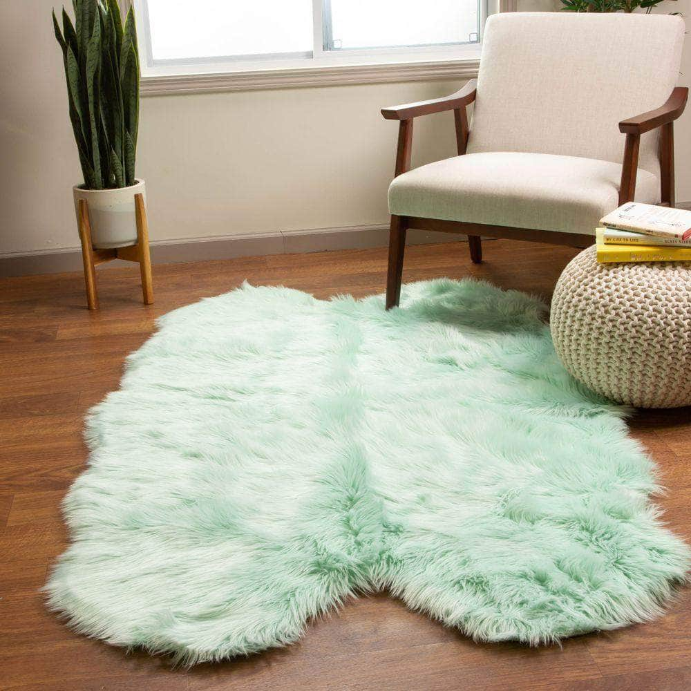 Soft Faux Fur Nursery Area Rug in Mint Green #color_mint green