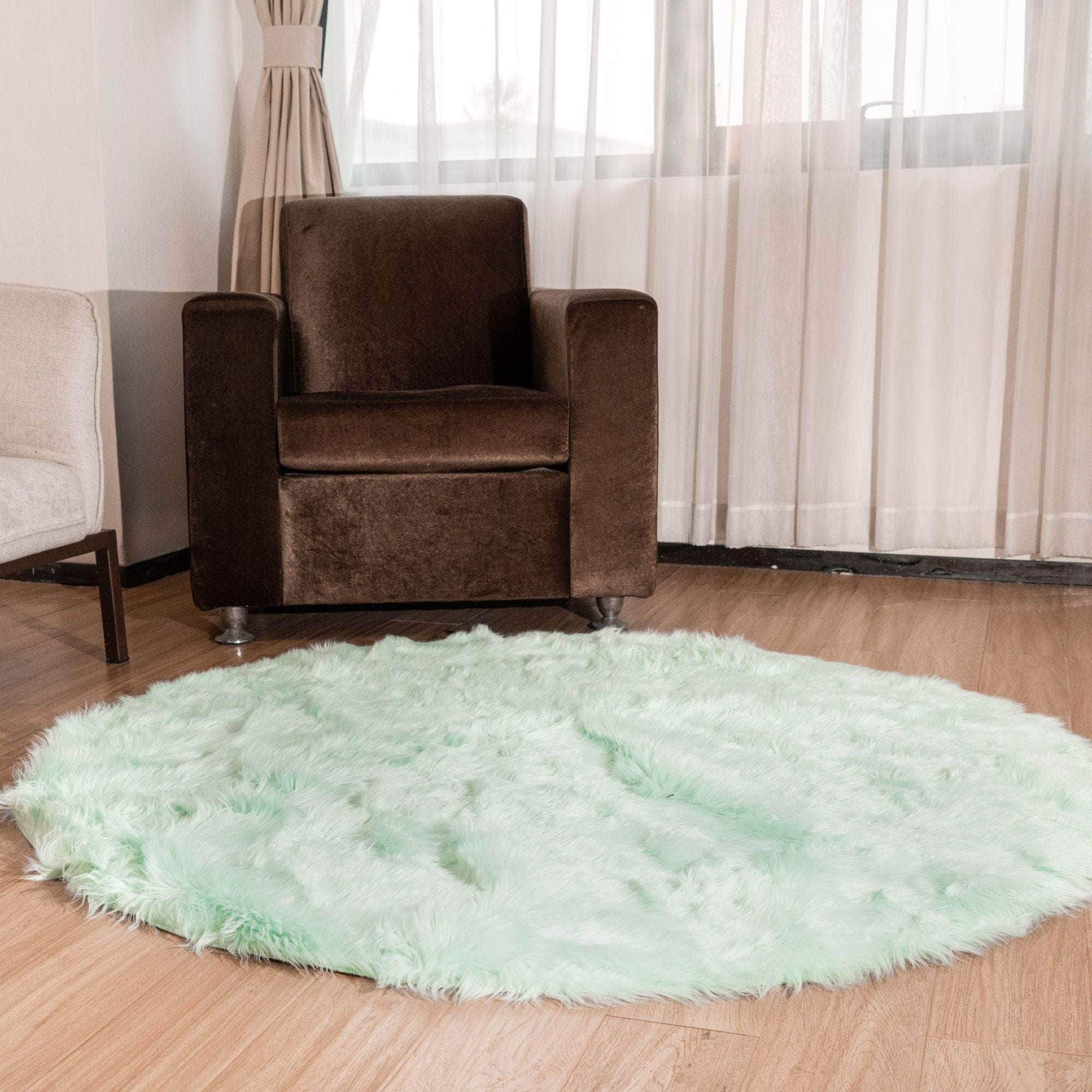 Soft Faux Fur Nursery Area Rug in Mint Green #color_mint green