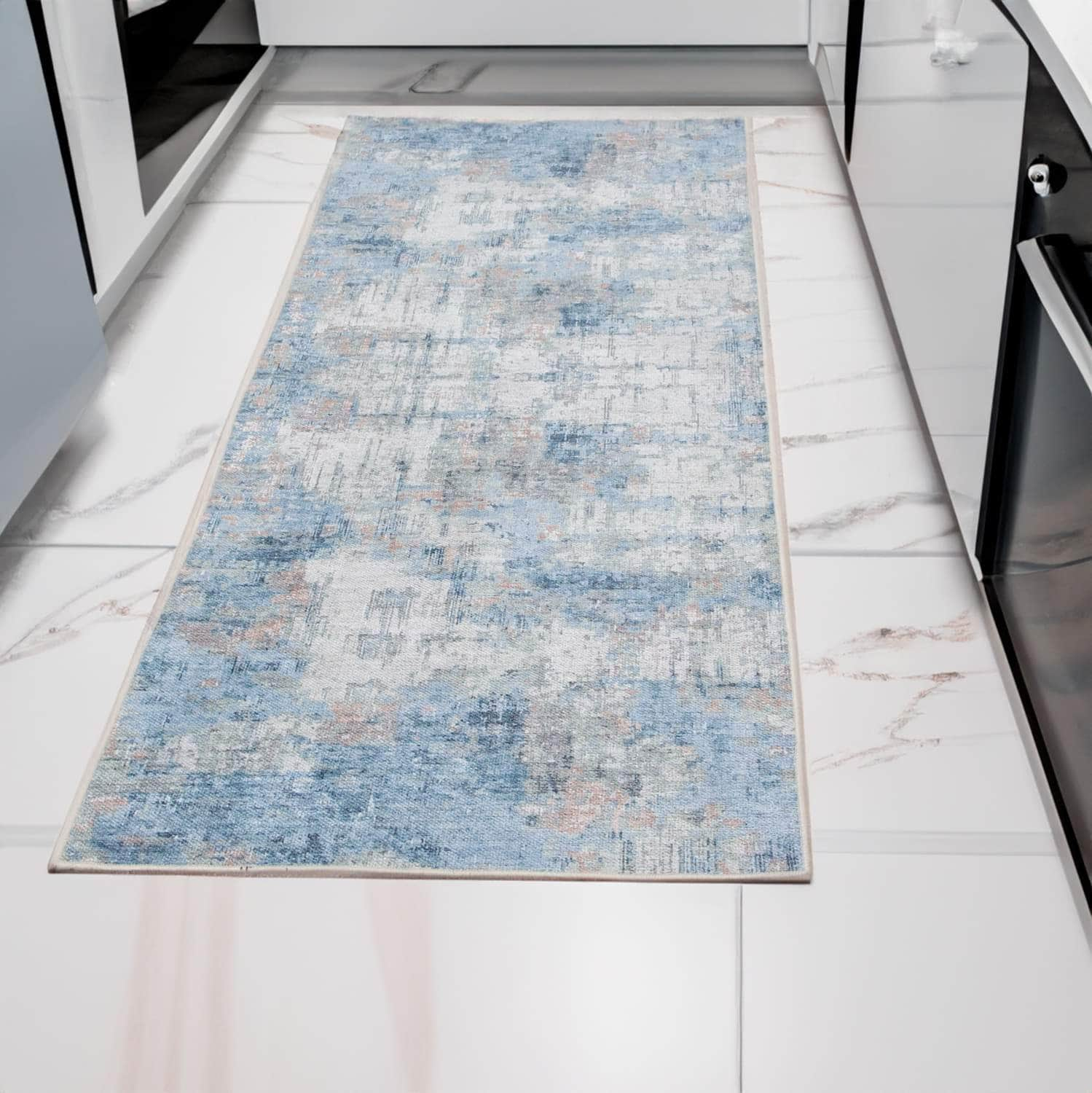 Machine Washable Rug LAN01A Blue / Gray SAR-Lancaster #color_blue / gray