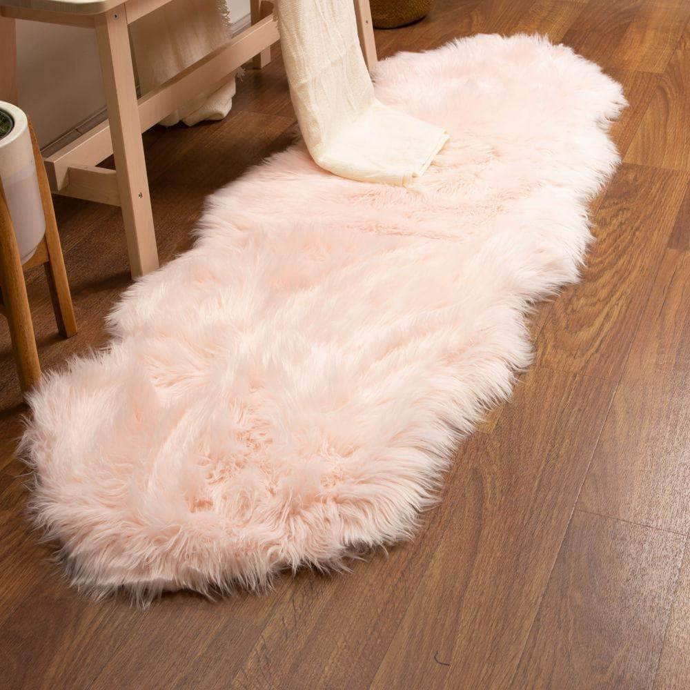 Soft Faux Sheepskin Fur Fluffy Area Rug in Pink #color_pink