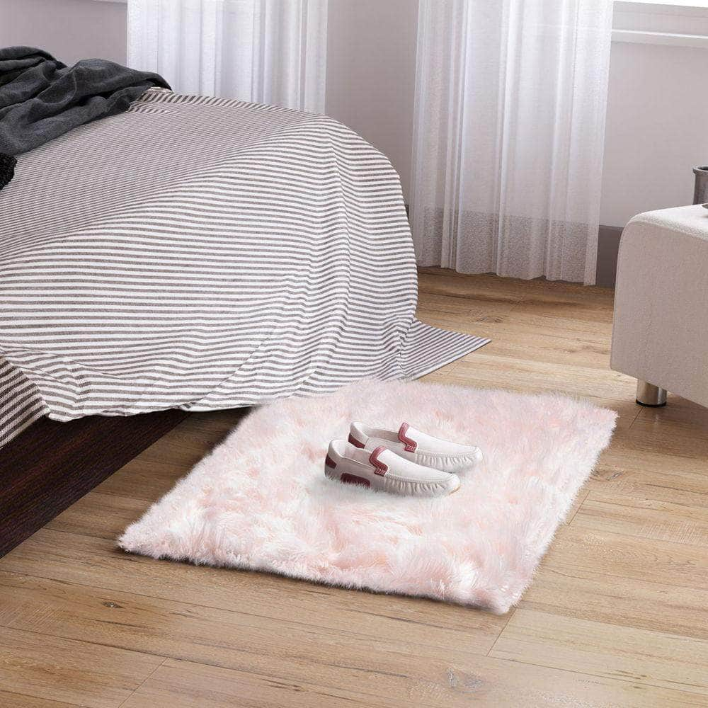 Soft Faux Sheepskin Fur Fluffy Area Rug in Pink #color_pink